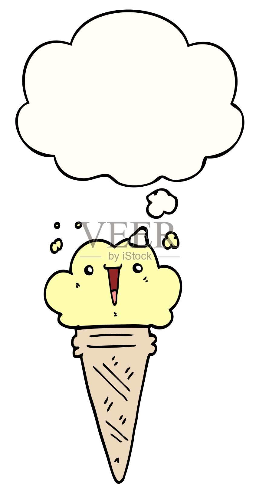 卡通冰淇淋有脸有思想泡泡插画图片素材