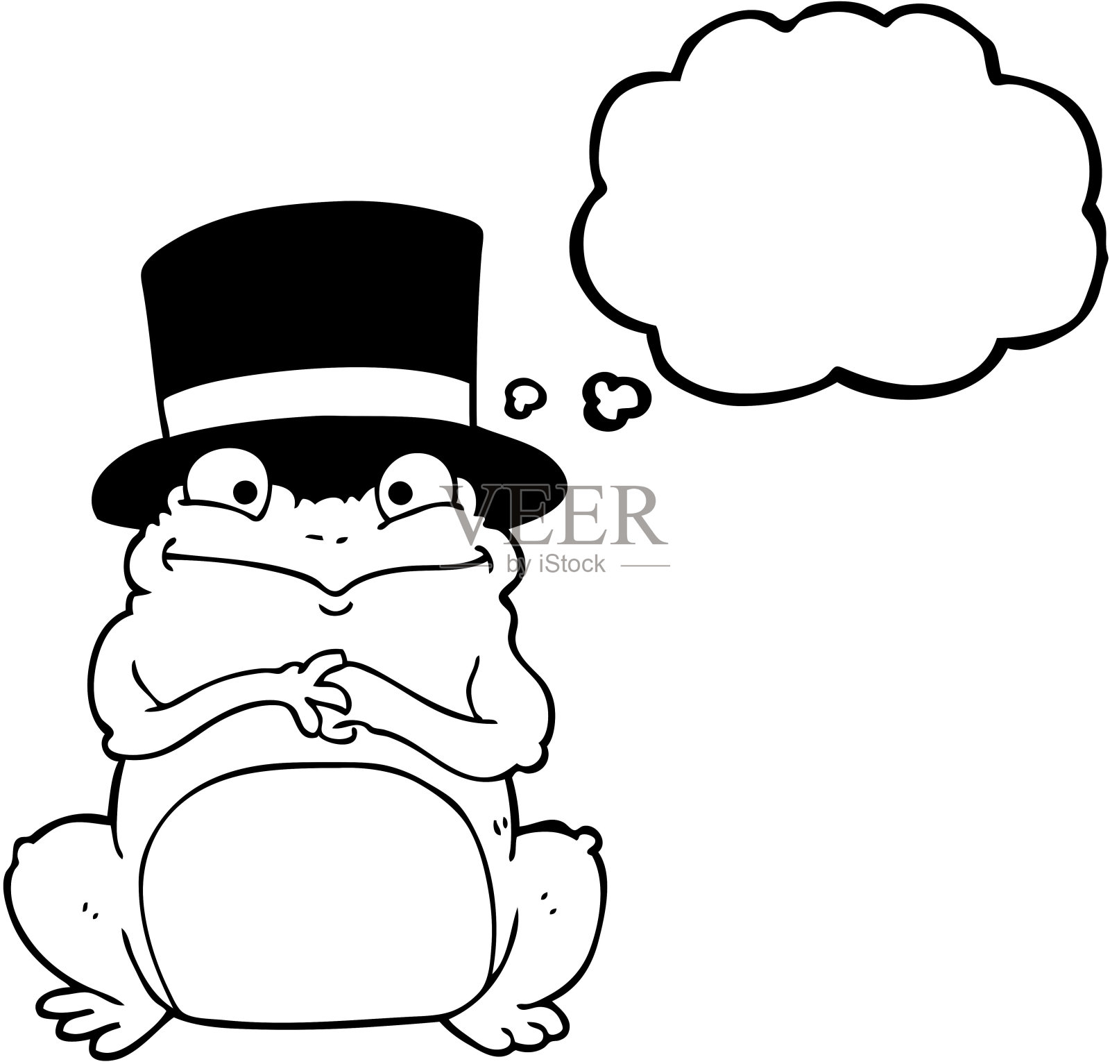 徒手画思想泡泡卡通青蛙在大礼帽插画图片素材