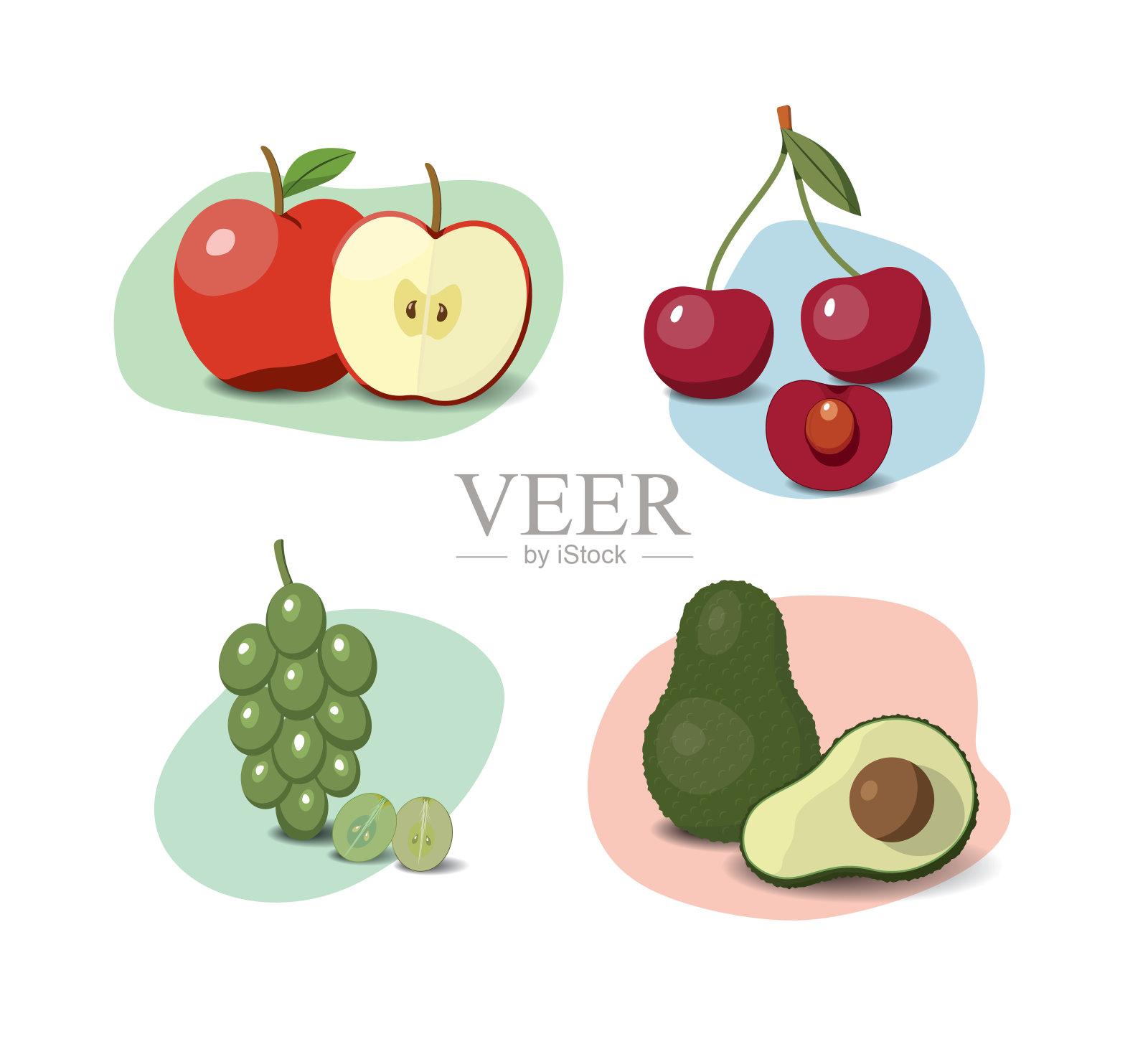 水果卡通套装。素食有机生态产品系列。矢量图插画图片素材