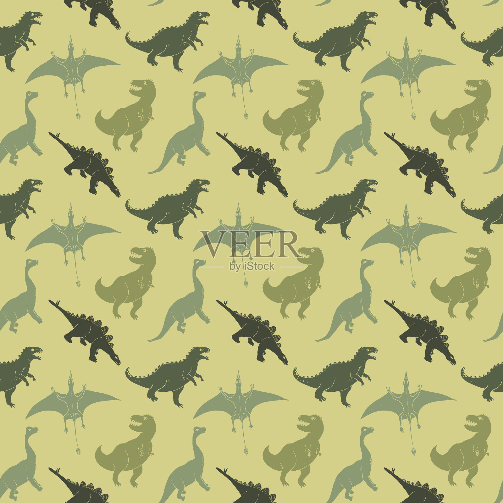 恐龙无缝模式,可爱的卡通恐龙涂鸦矢量插图插画图片素材