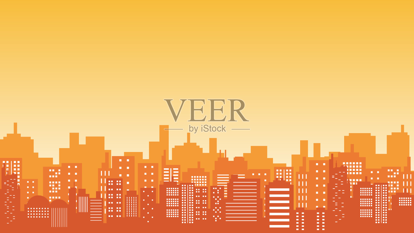 晨光下市中心公寓楼的剪影插画图片素材