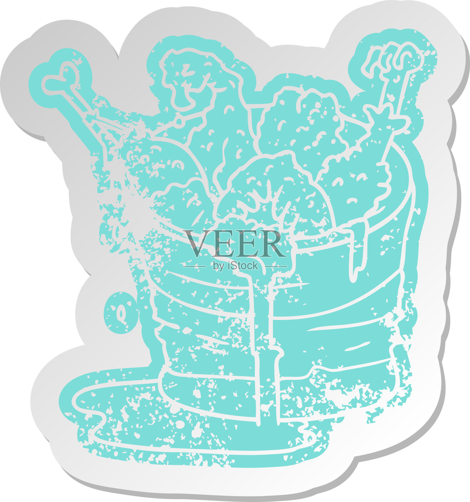 心疼的老卡通贴纸炸鸡桶插画图片素材