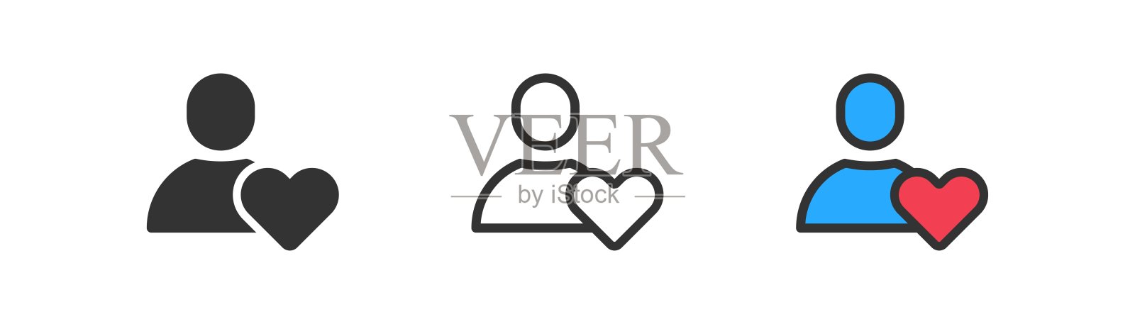 用户图标与心脏上的光背景。客户留住,犹如符号。社区关怀,关注,社交媒体,交流。轮廓,平面和彩色风格。平面设计。矢量插图。图标素材