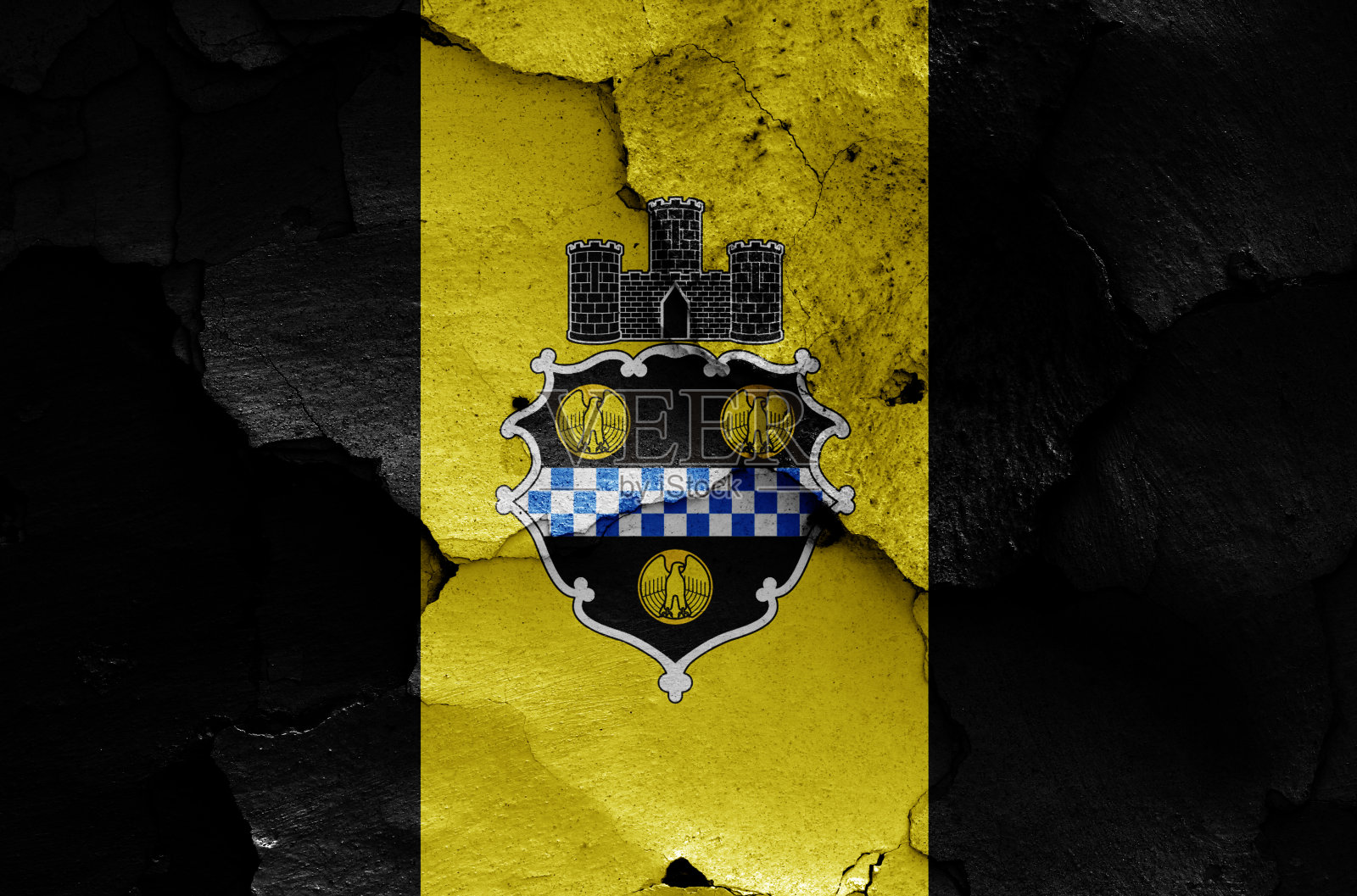 匹兹堡的旗帜在开裂的墙上照片摄影图片