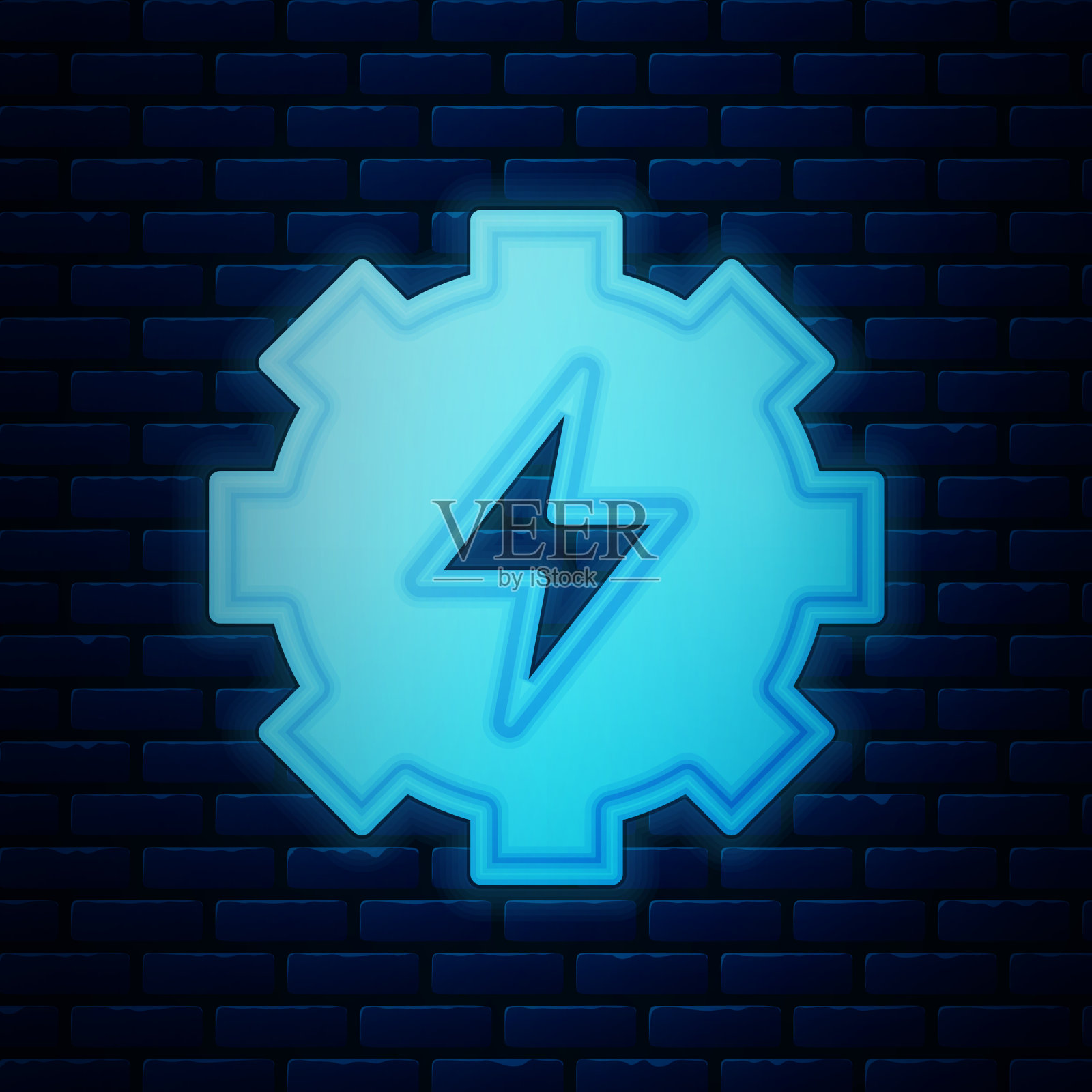 发光的霓虹灯齿轮和闪电图标隔离上插画图片素材