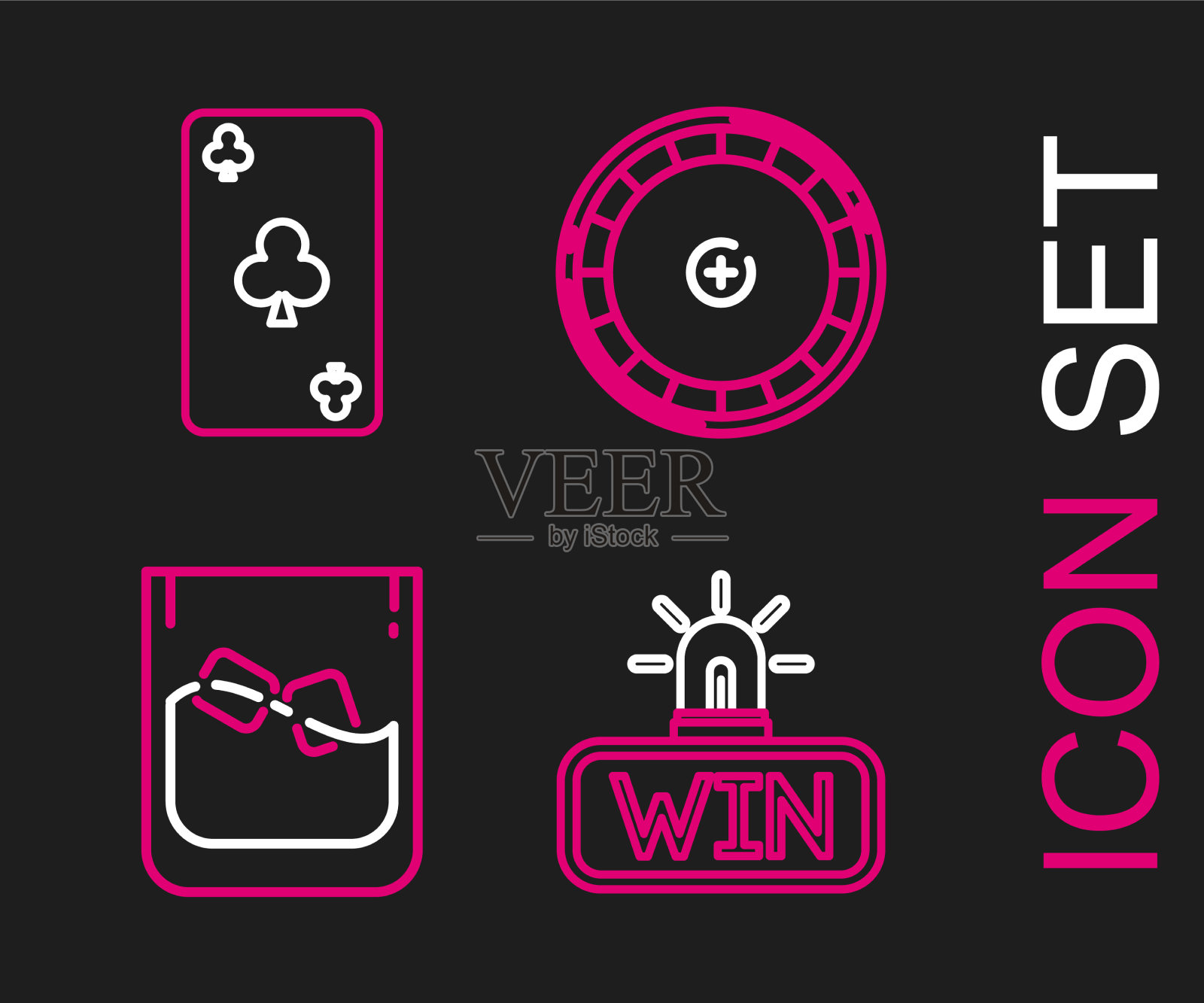 在赌场排队赢得一杯威士忌加冰图标素材