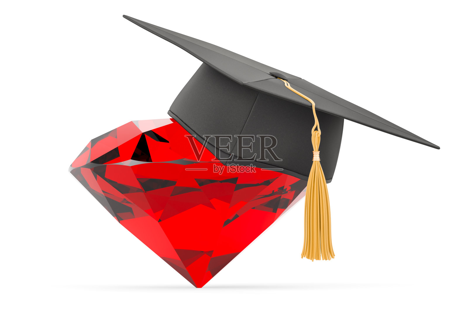 红色宝石配教育帽。三维渲染照片摄影图片