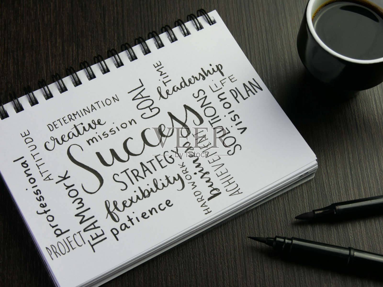 成功字云手写在笔记本上照片摄影图片