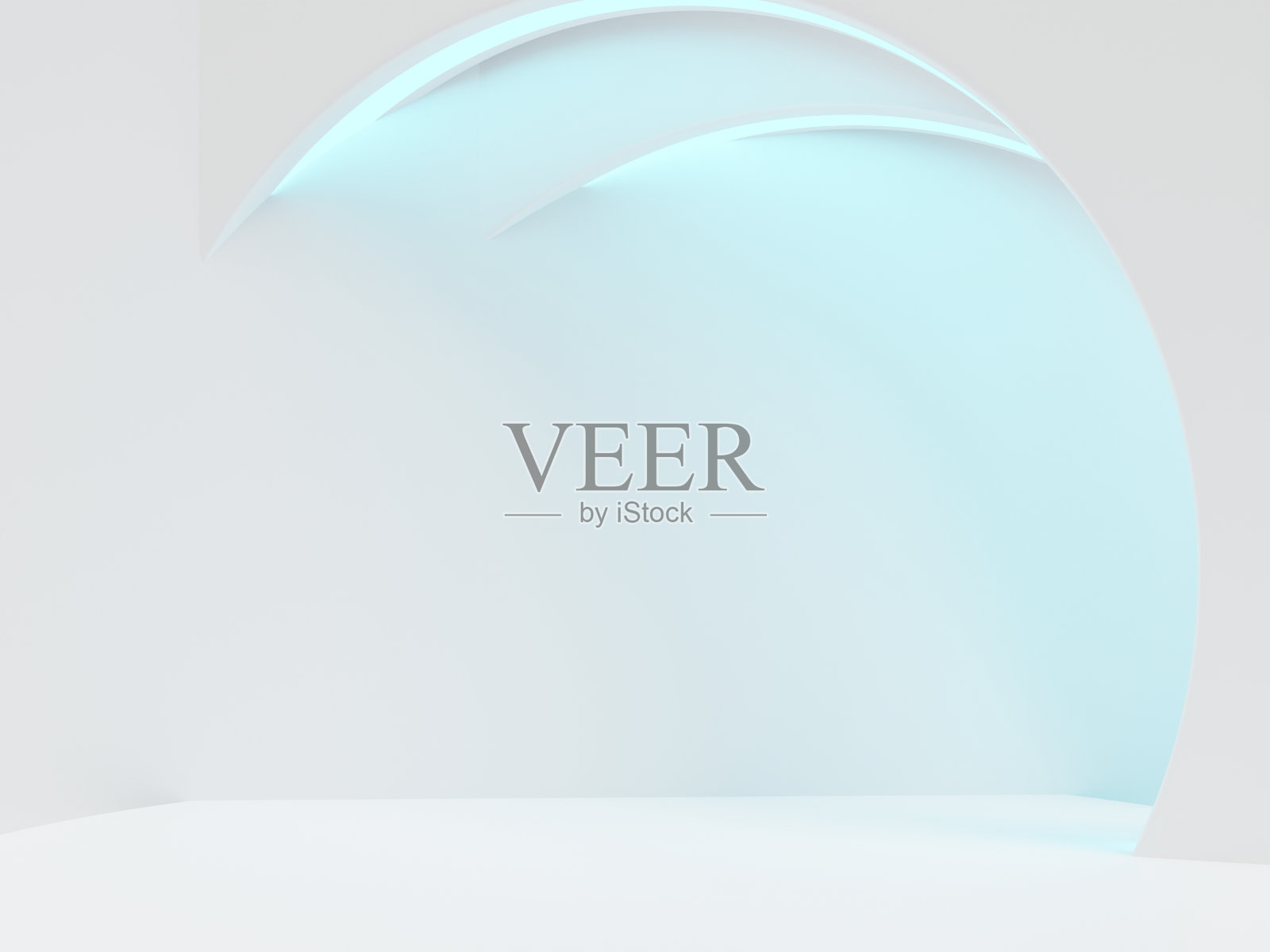 3D渲染白室工作室拍摄的产品显示背景与几何形状和蓝色LED平台美白美容,化妆品,牙科或保健美白产品。照片摄影图片