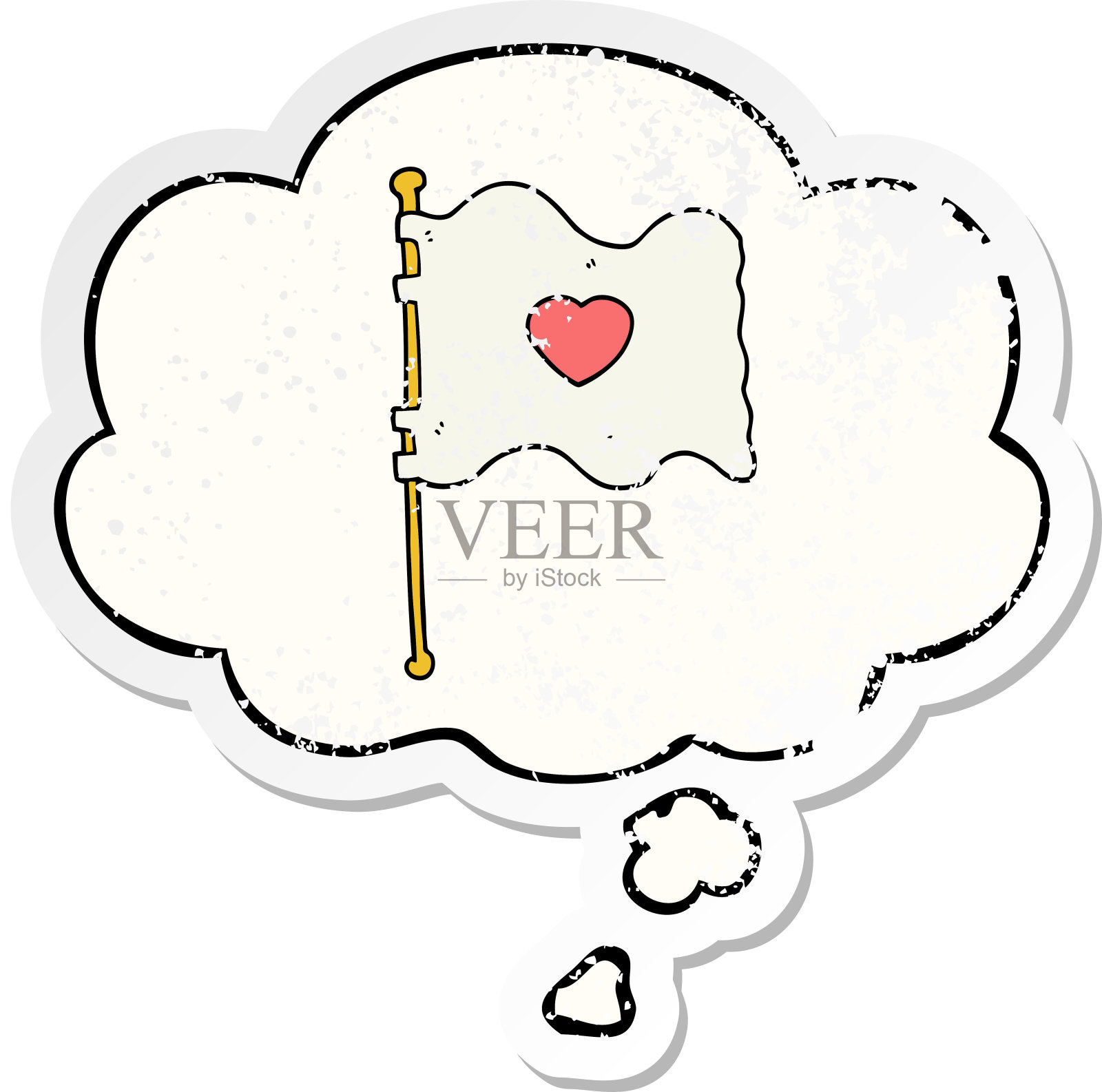 卡通旗帜与爱心与思想泡沫心疼磨损贴纸设计元素图片