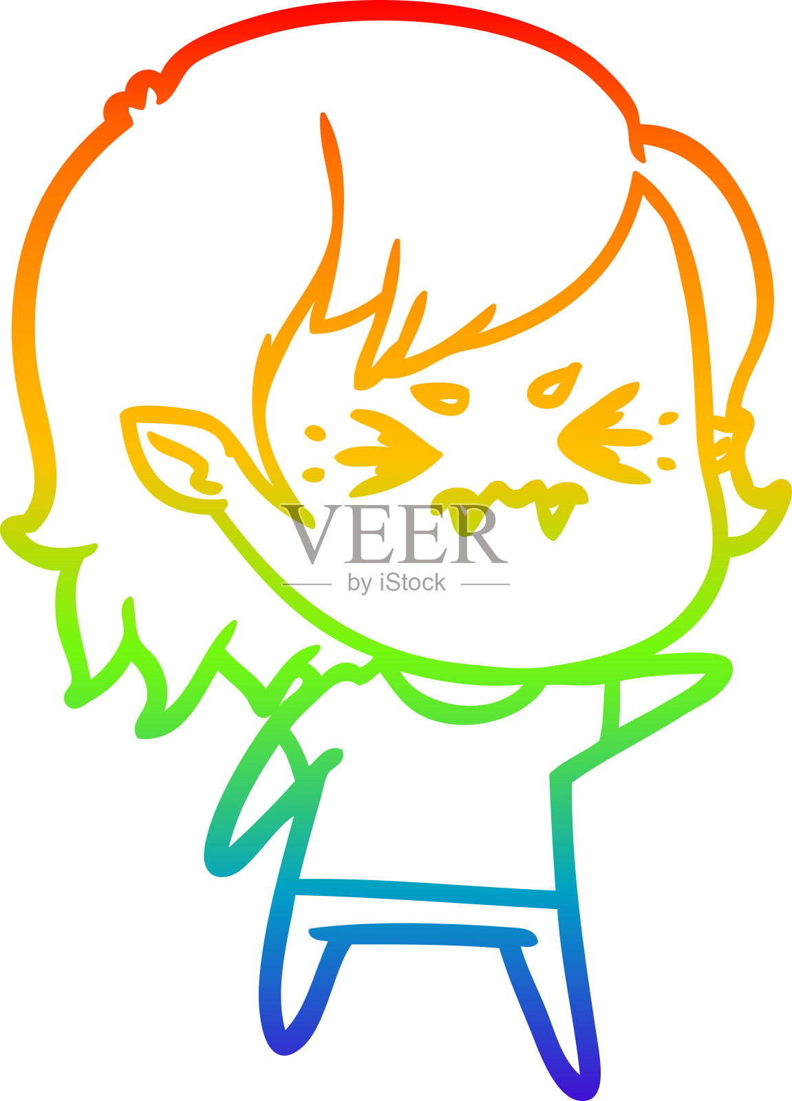 彩虹渐变线画一个恼怒的卡通吸血鬼女孩设计元素图片