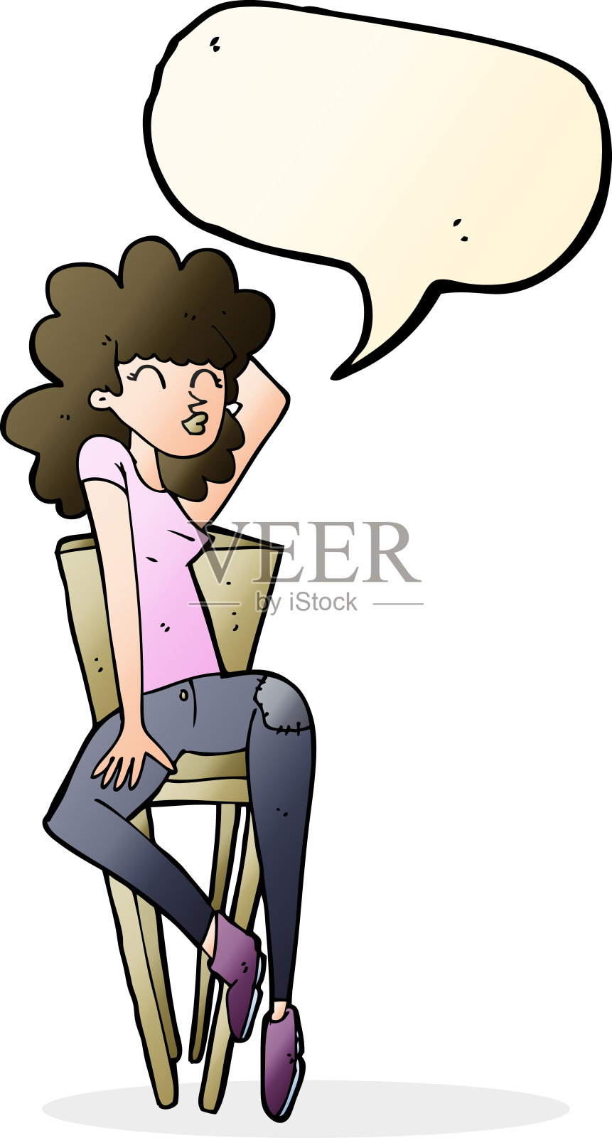 卡通女人在椅子上摆姿势说话泡泡设计元素图片