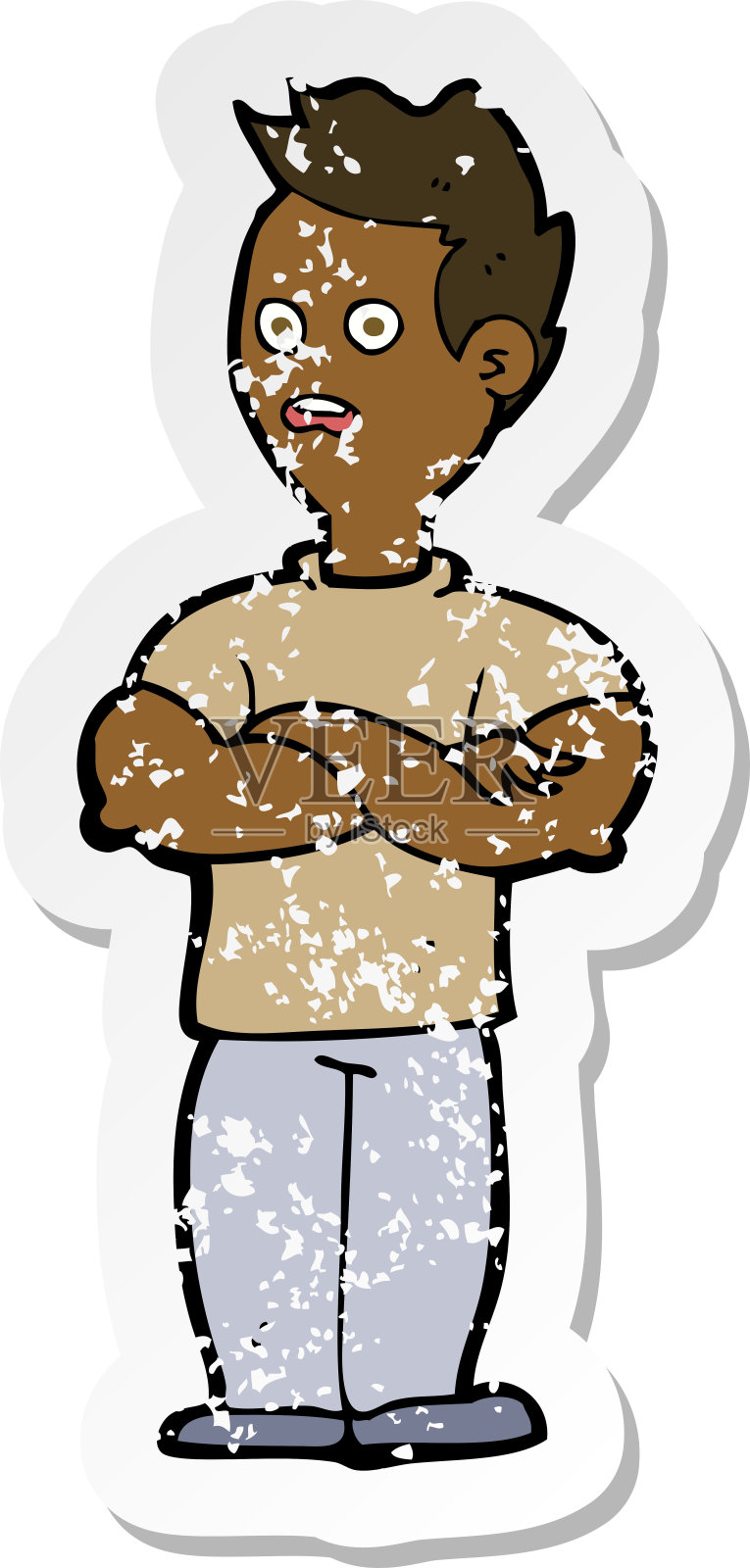 一个交叉双臂的卡通男人的复古心疼贴纸设计元素图片