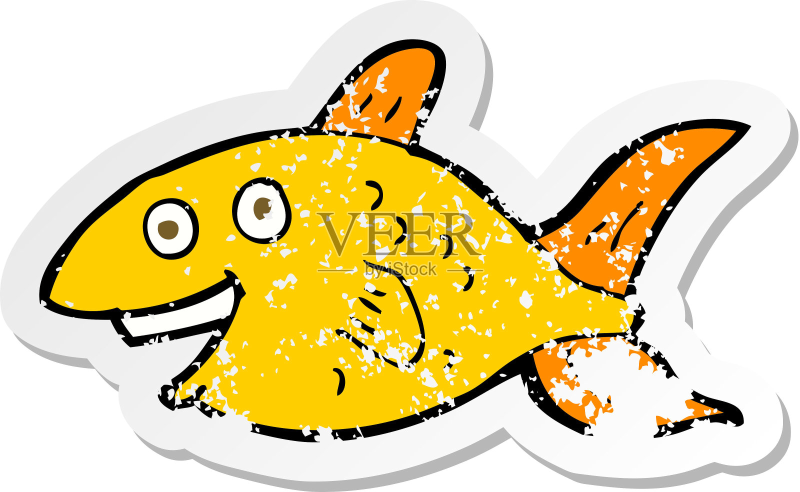 一个卡通鱼的复古心疼贴纸插画图片素材