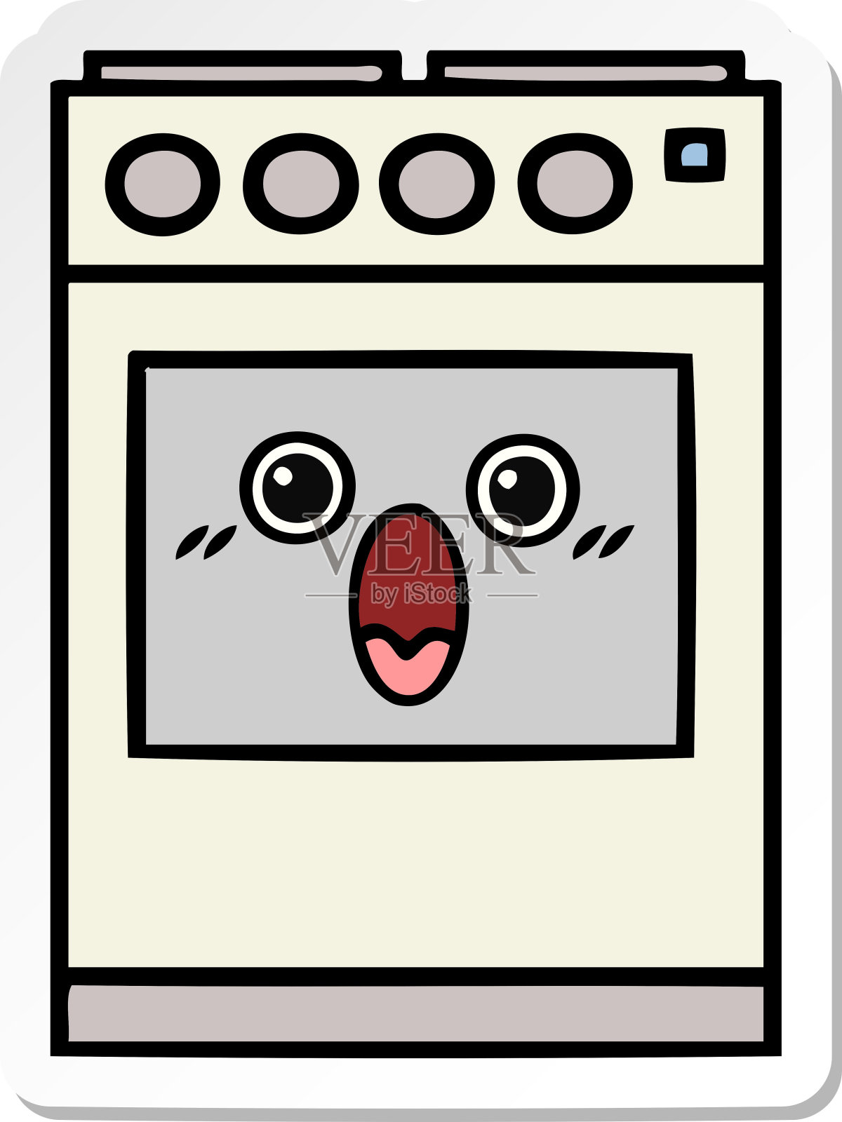 可爱的卡通厨房烤箱贴纸插画图片素材