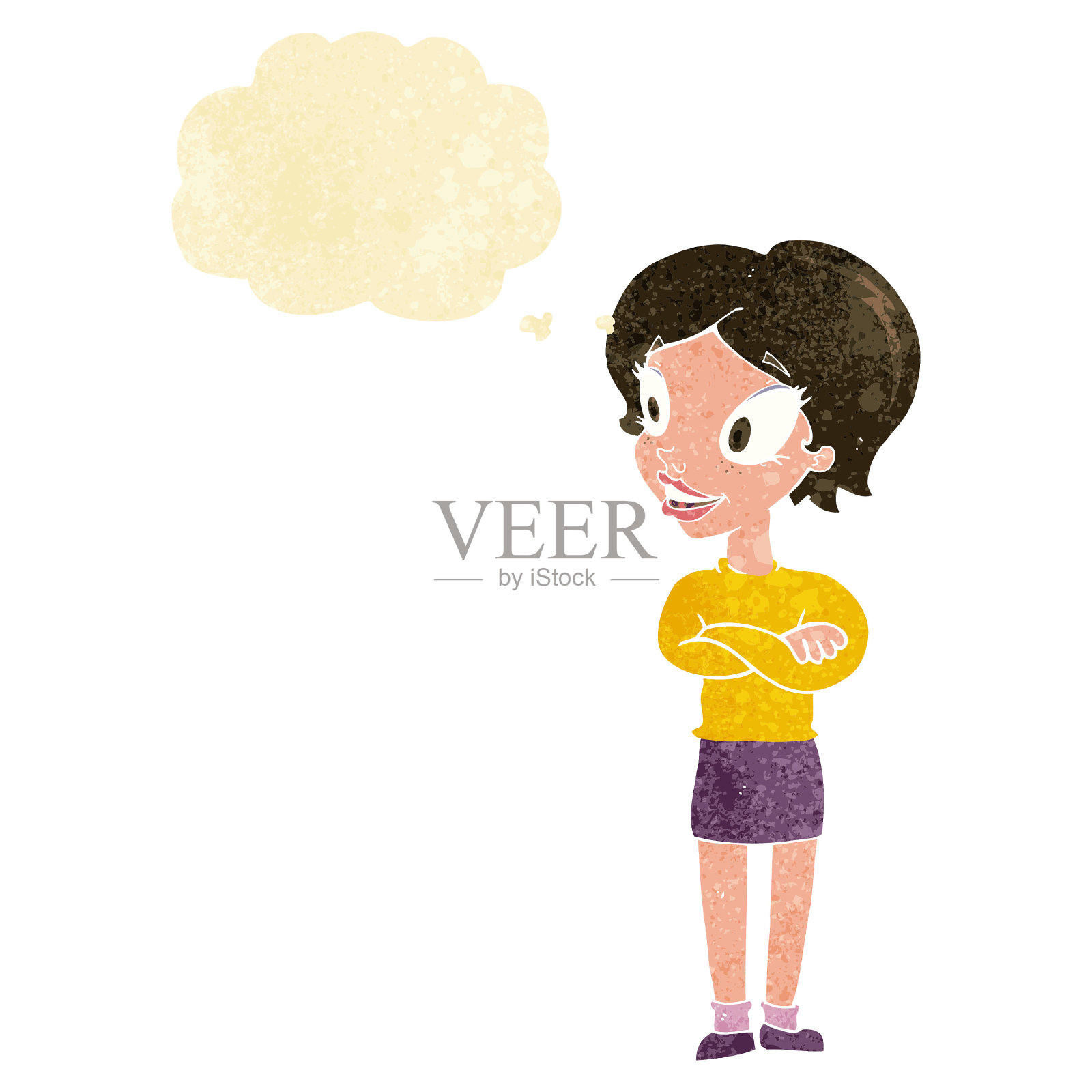 卡通漂亮女人的思想泡沫插画图片素材