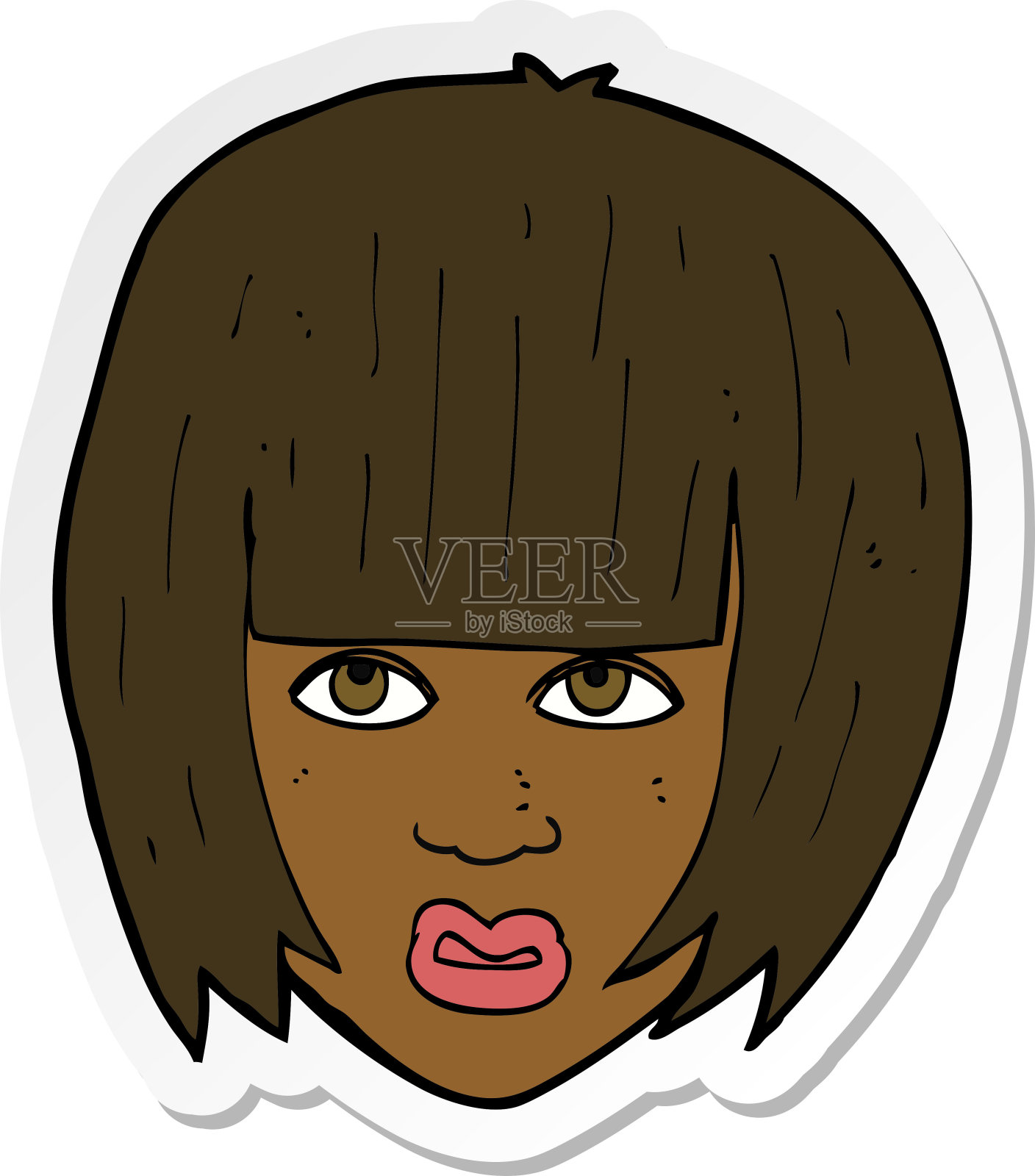 卡通贴纸惹恼了大头发的女孩插画图片素材