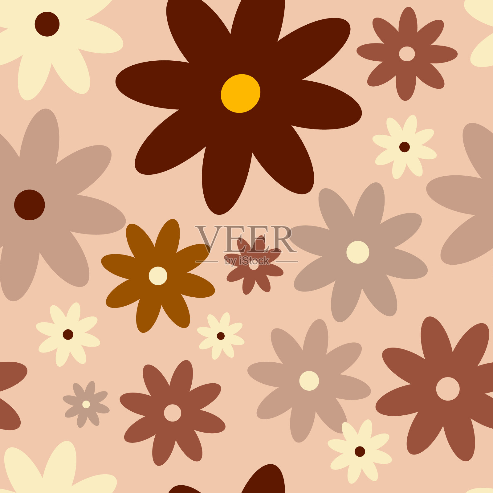 复古复古波西米亚春季花卉图案在60年代的风格插画图片素材