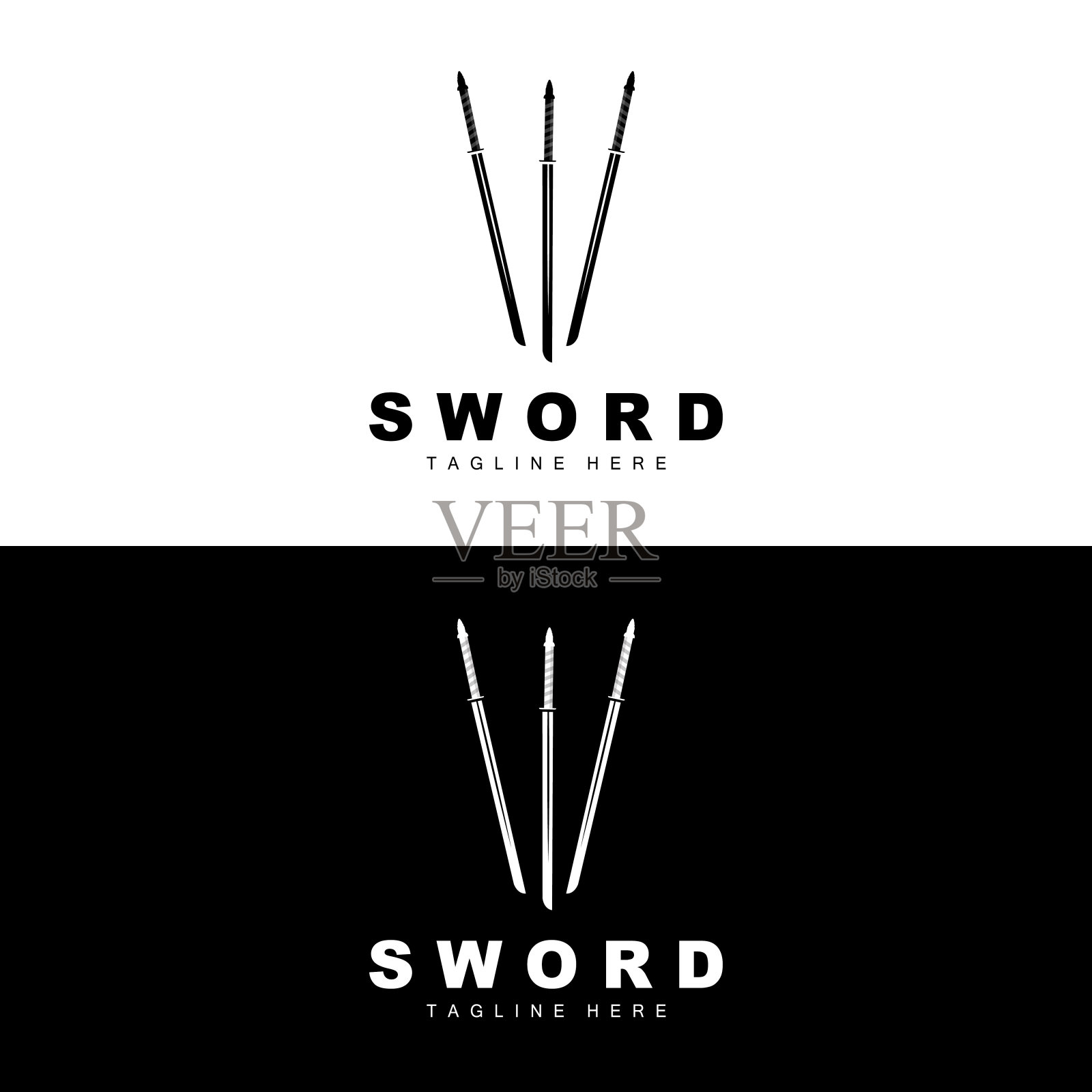 剑标志,武士武士刀单色设计,矢量战争武器切割工具模板图标插画图片素材