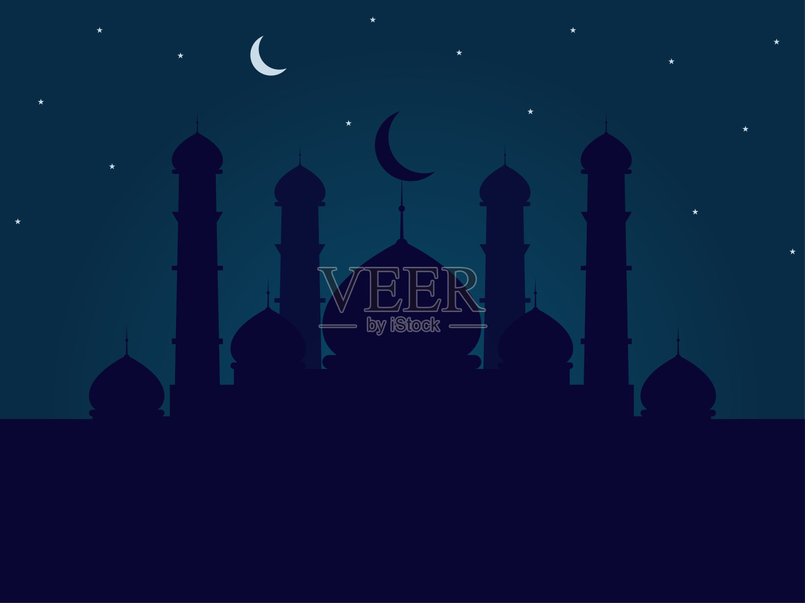 矢量背景与清真寺。庆祝穆斯林圣月。平面风格插图插画图片素材