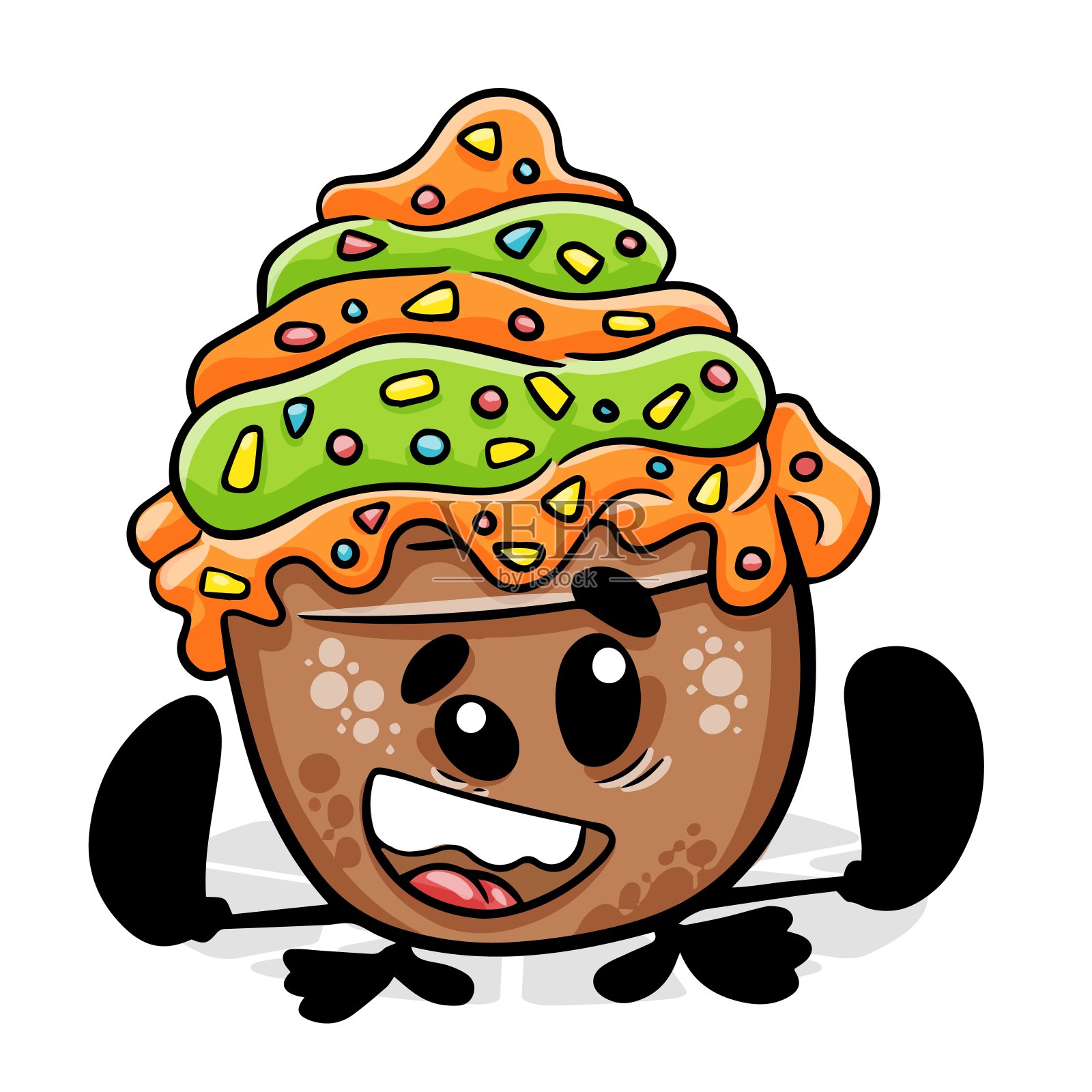 甜蜜的蛋糕。有趣的卡通人物。矢量隔离背景插画图片素材