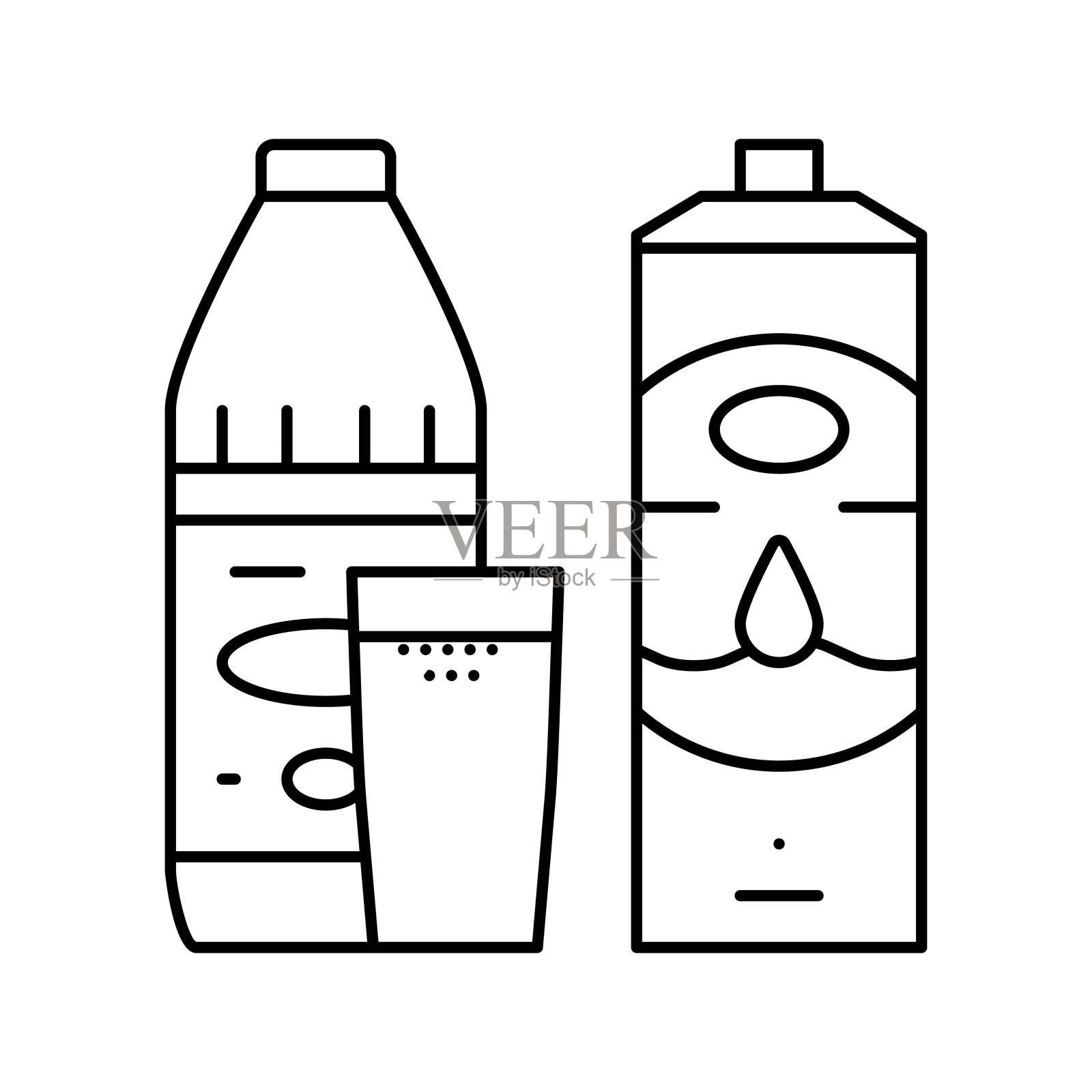 开菲尔牛奶产品乳制品线图标矢量插图插画图片素材
