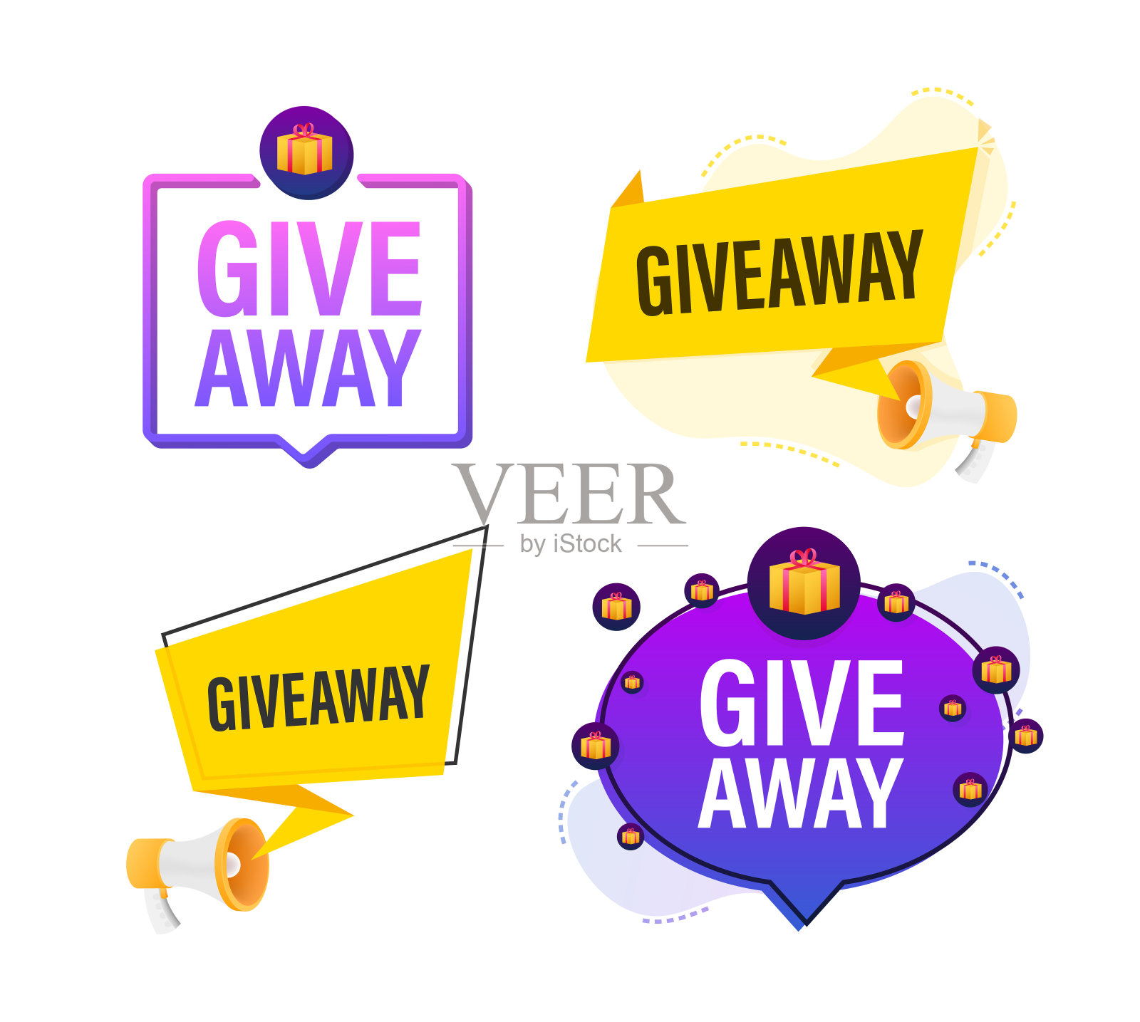 扩音器标签设置文本赠品。扩音器在手宣传横幅。营销和广告插画图片素材