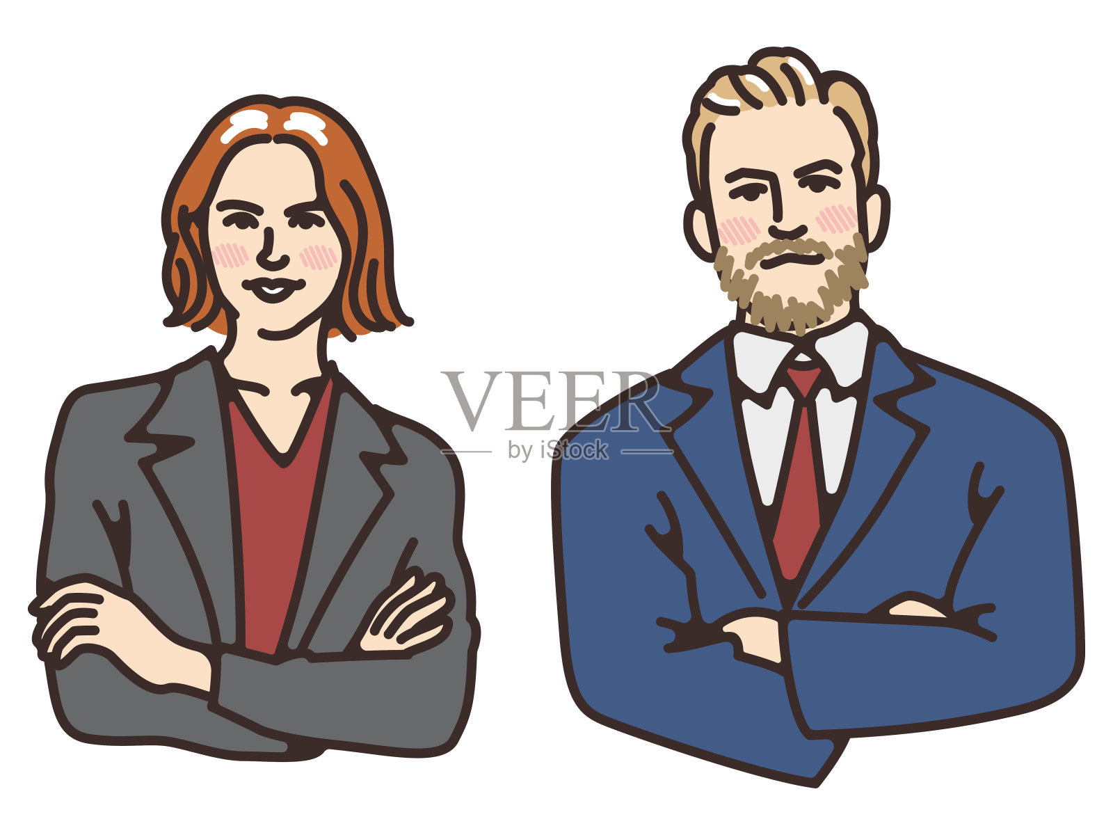 一个外国商人双臂交叉。插画图片素材