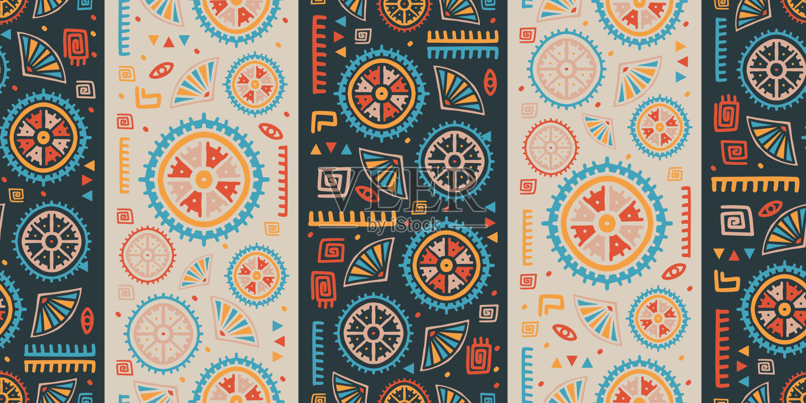 景观装饰民族风格。无缝花纹澳洲文化艺术,手绘乌龟。土著风格的抽象画。矢量插图的时尚纺织品印刷。插画图片素材