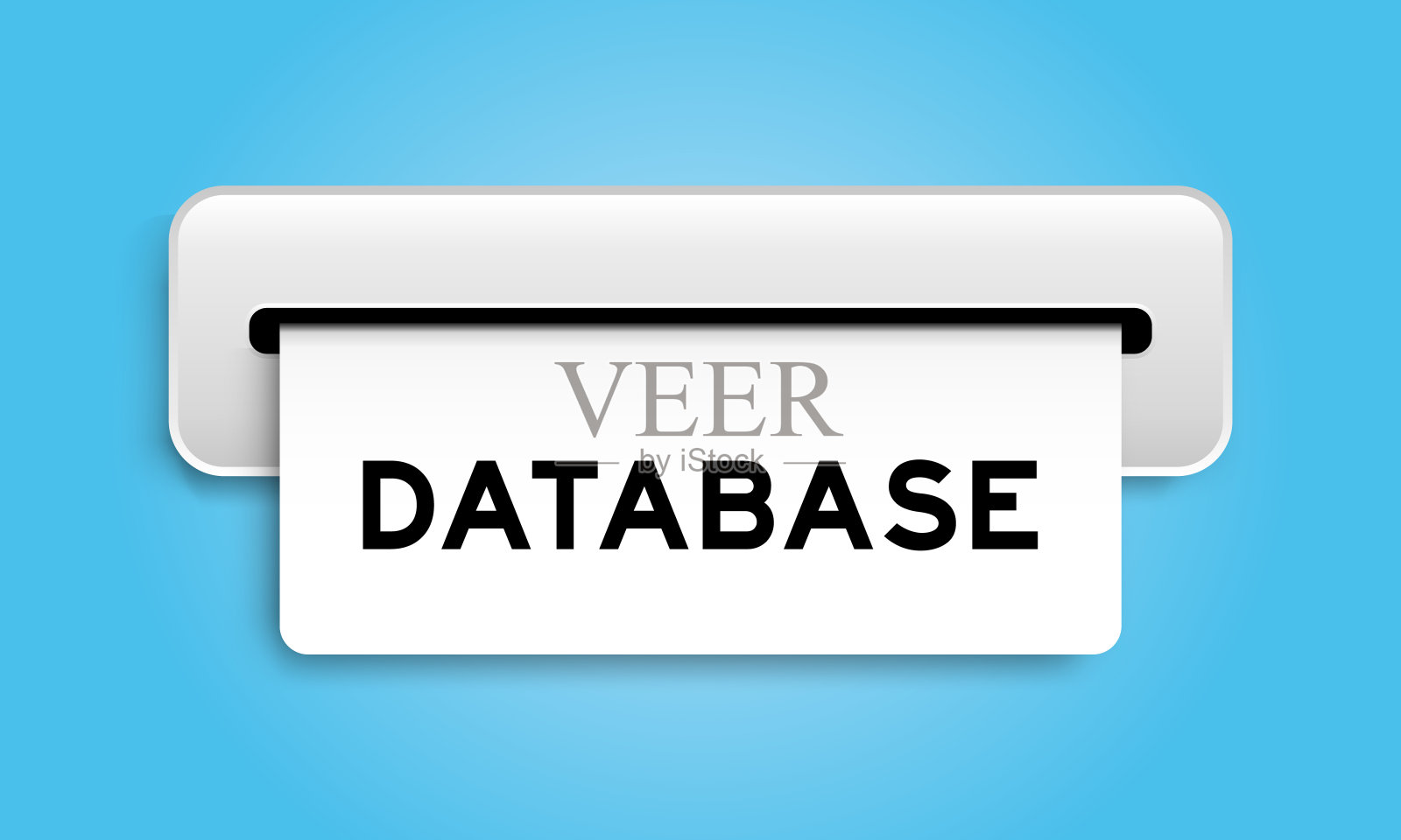 白色优惠券横幅与字数据库从机器上的蓝色背景插画图片素材