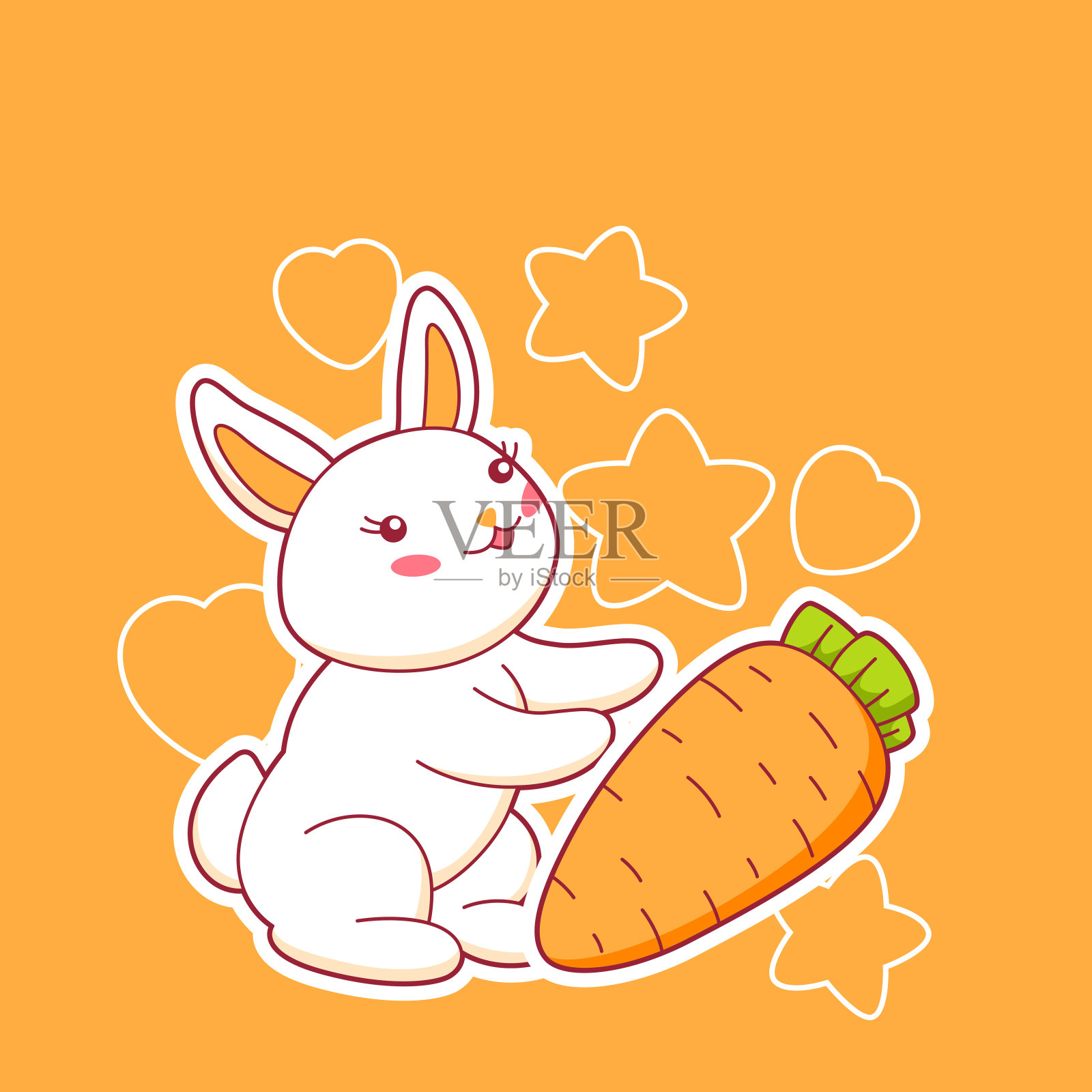背景与可爱可爱的小兔子。卡通风格的搞笑角色和装饰。插画图片素材