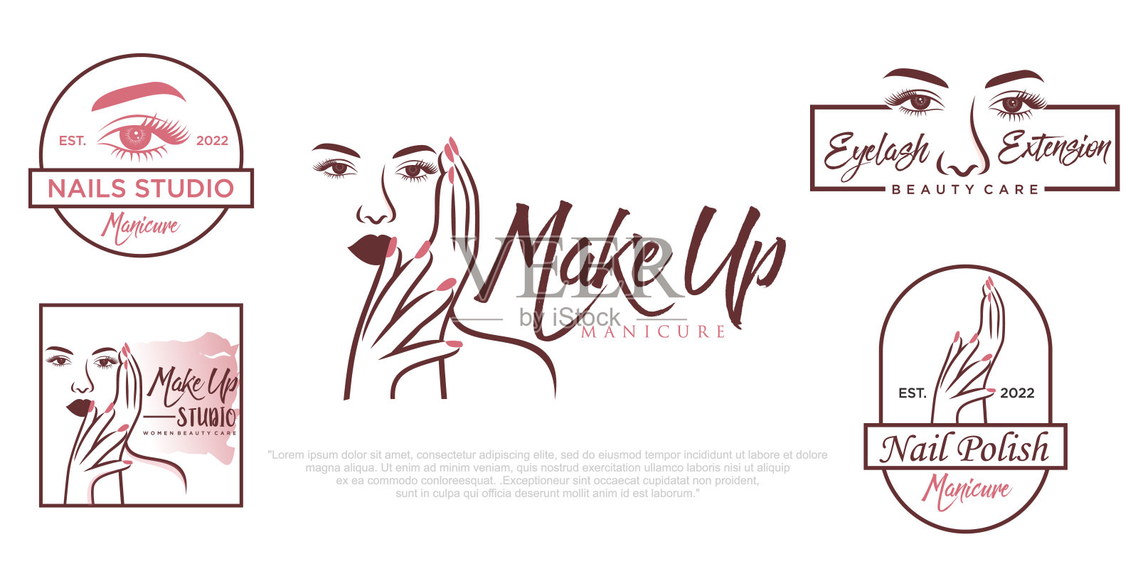 指甲艺术沙龙矢量图标。插图的女人手优雅,美丽的美甲。插画图片素材