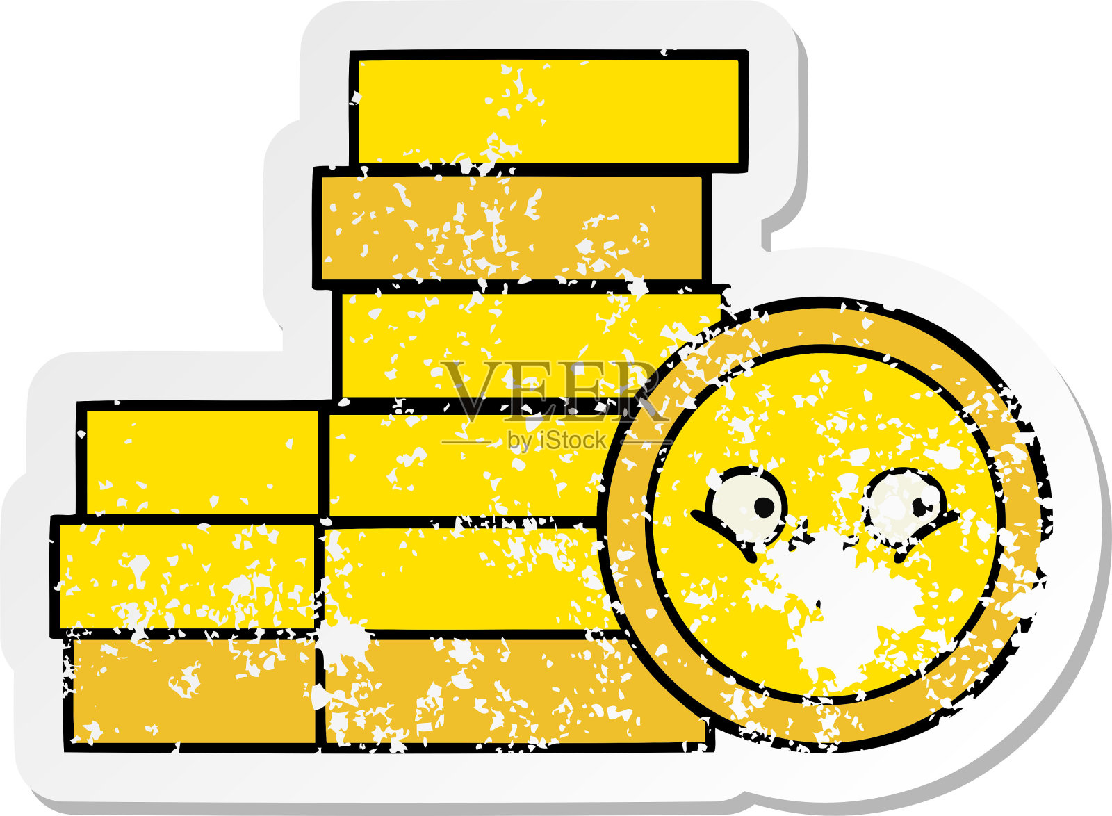 心疼贴纸的一个可爱的卡通硬币插画图片素材