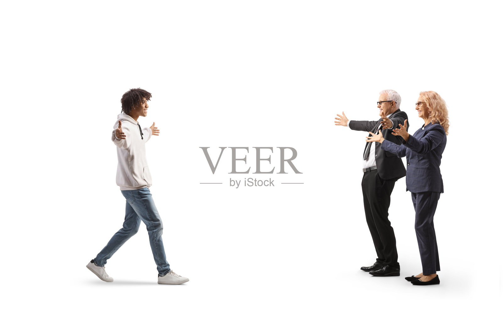 非裔美国青年男子遇到白人男女照片摄影图片