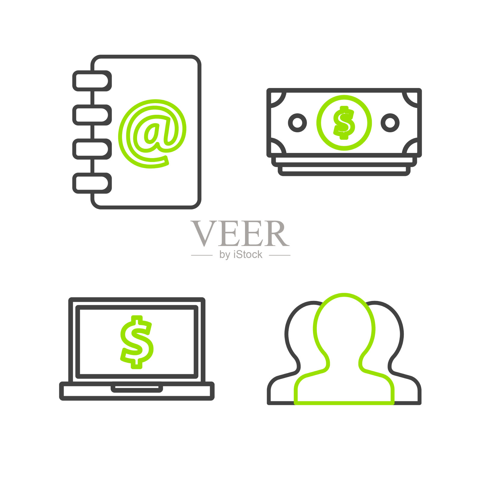 设置线用户组笔记本电脑与美元符号图标素材