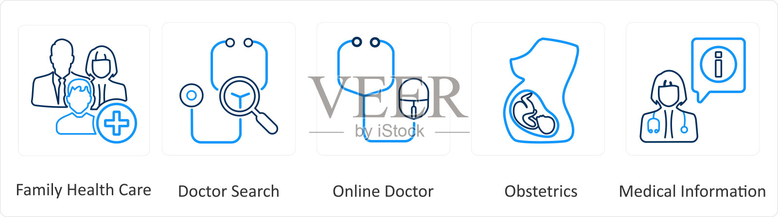 一套6个医疗图标,如家庭保健,医生插画图片素材