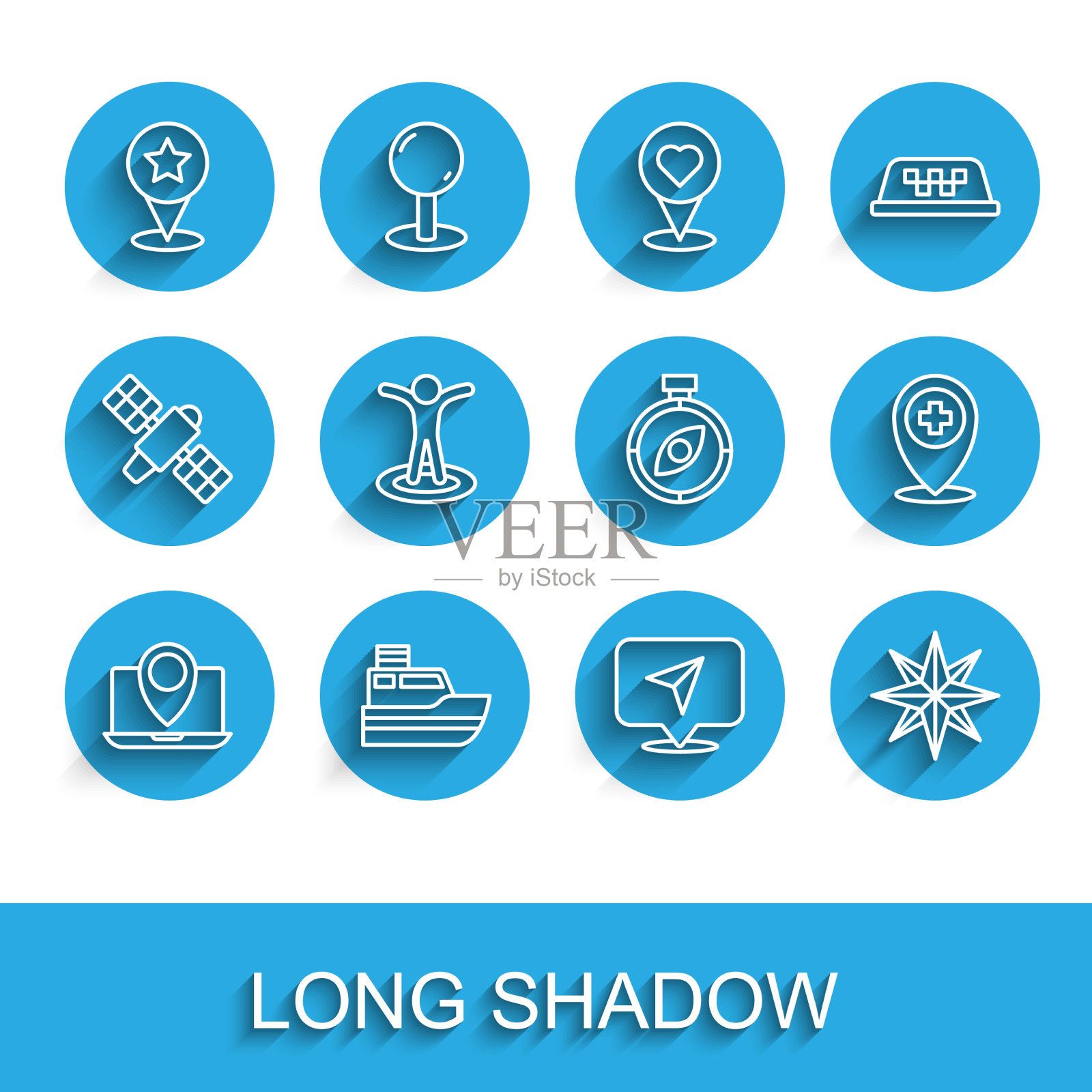 设置线笔记本与位置标记船线图标素材