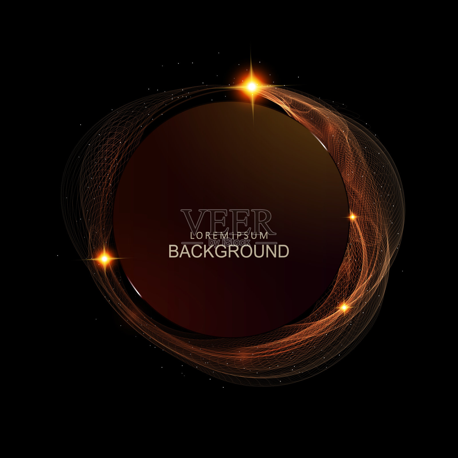 金色边框的棕色圆形镜框,小波浪透明图案插画图片素材