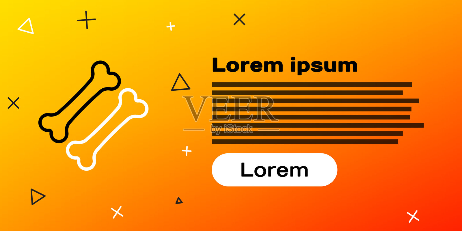 线狗骨图标孤立在黄色背景插画图片素材