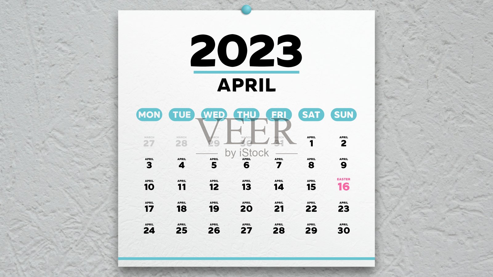 2023年日历上美丽的四月一页,上面标着东正教的复活节日期照片摄影图片