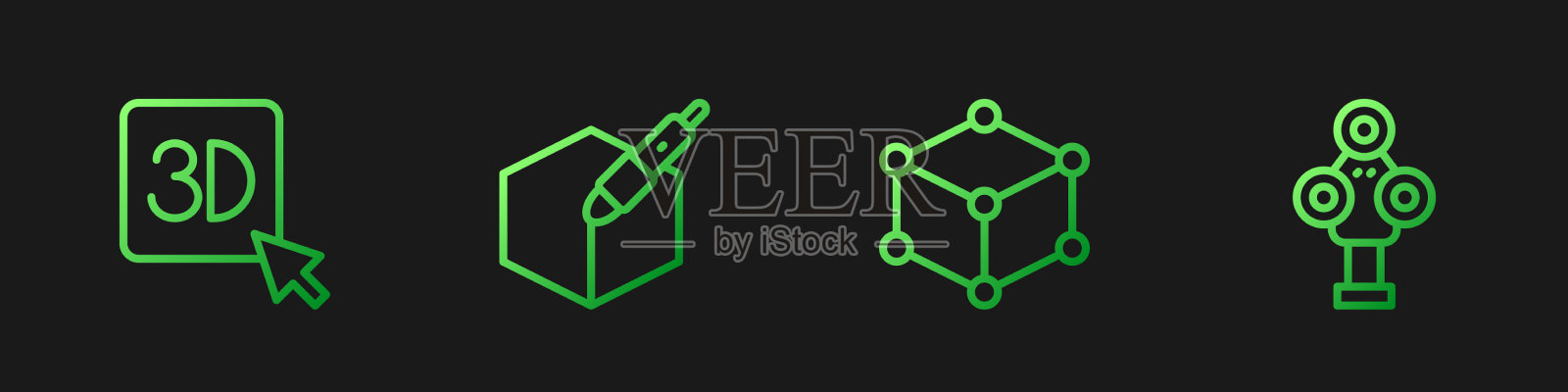 设置等距立方体3d打印机3d笔工具插画图片素材