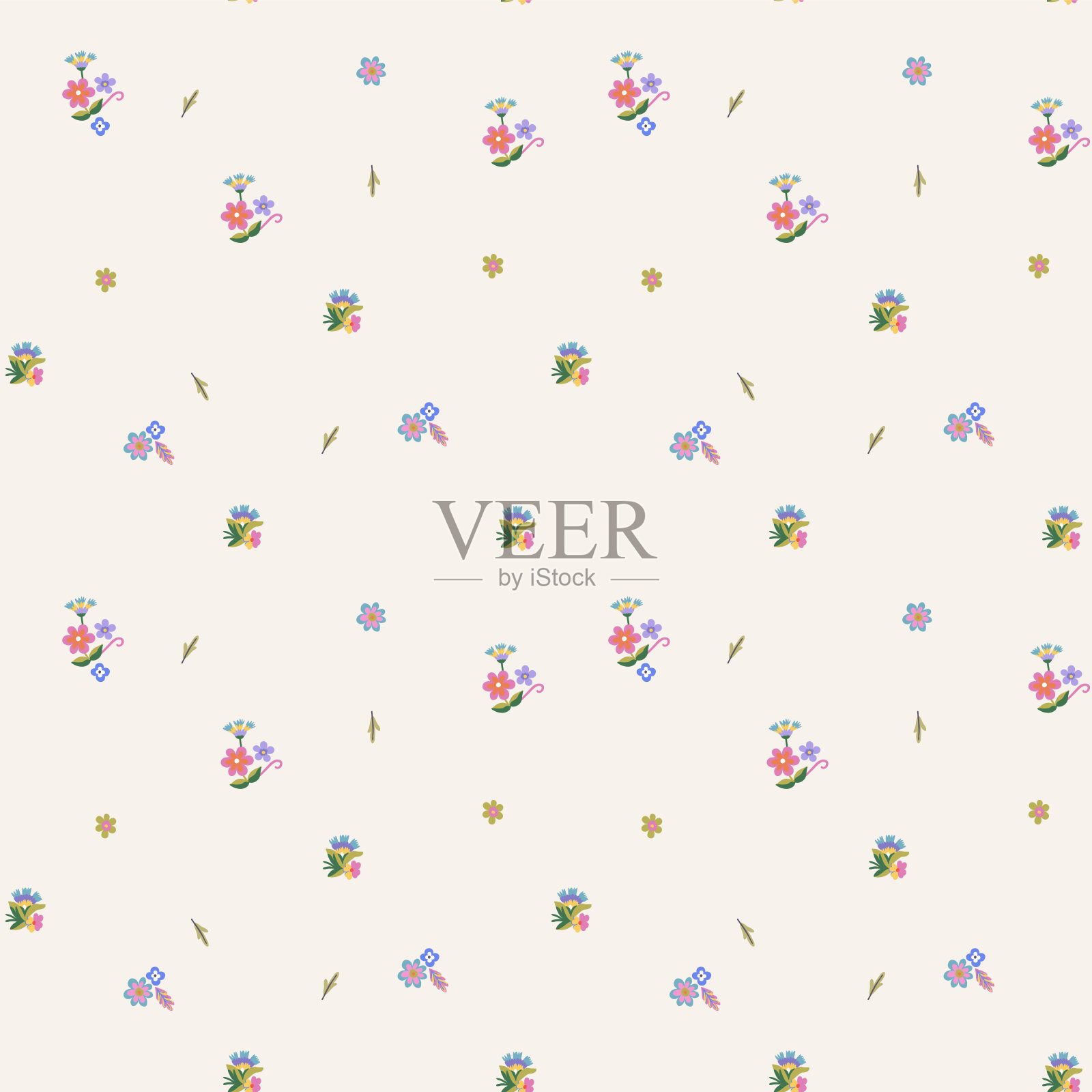 白色背景上各色小花的图案。可爱的花卉美学构成的墙纸,印刷,海报,明信片,手机壳,横幅,织物,纺织品。插画图片素材