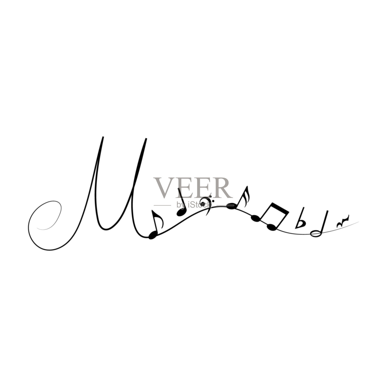 音符与字母m和线,矢量插图。插画图片素材