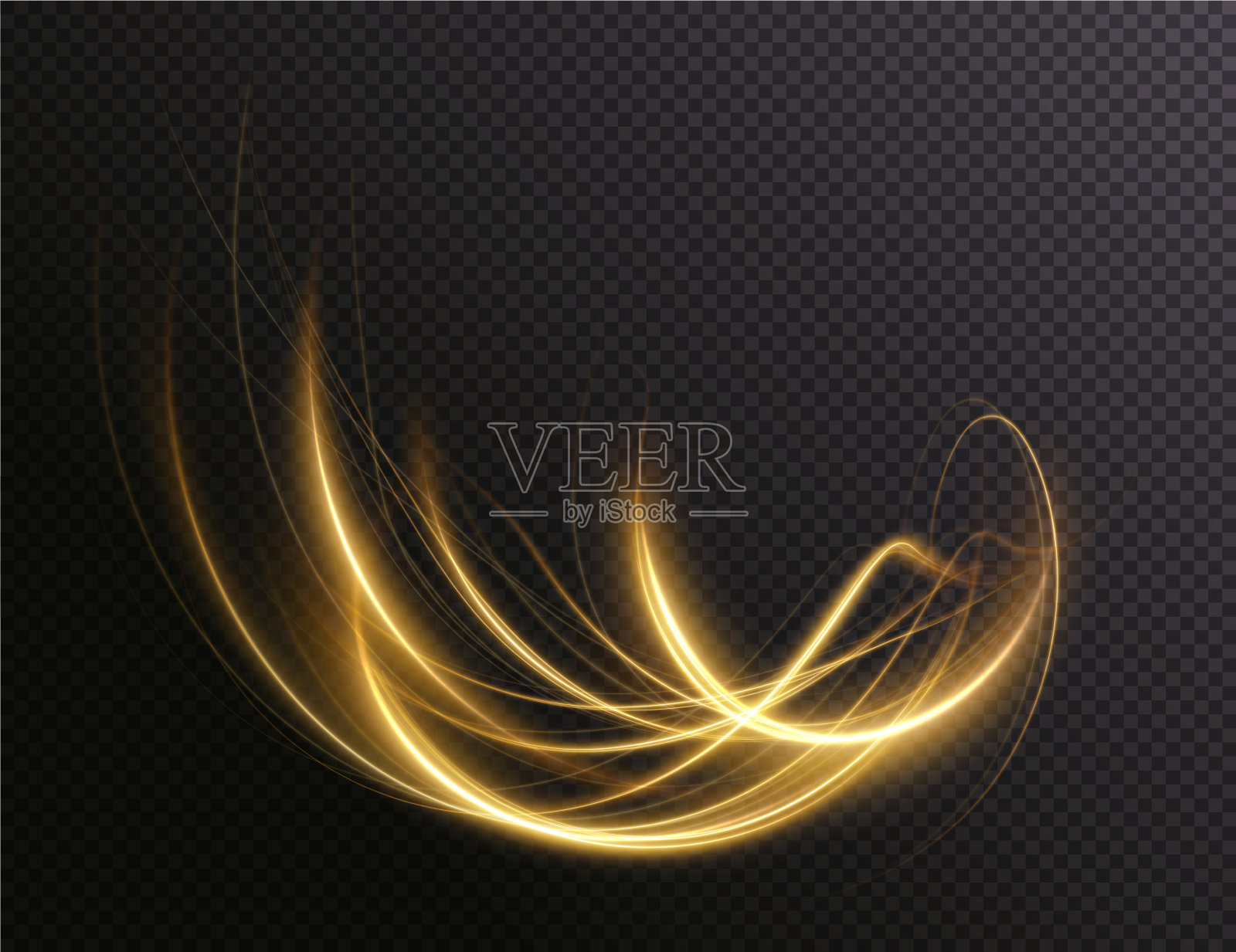 金色弧线,绳子,胶带。光滑的节日金线与灯光效果。元素为您的设计,广告,明信片,邀请,屏保,网站,游戏。插画图片素材