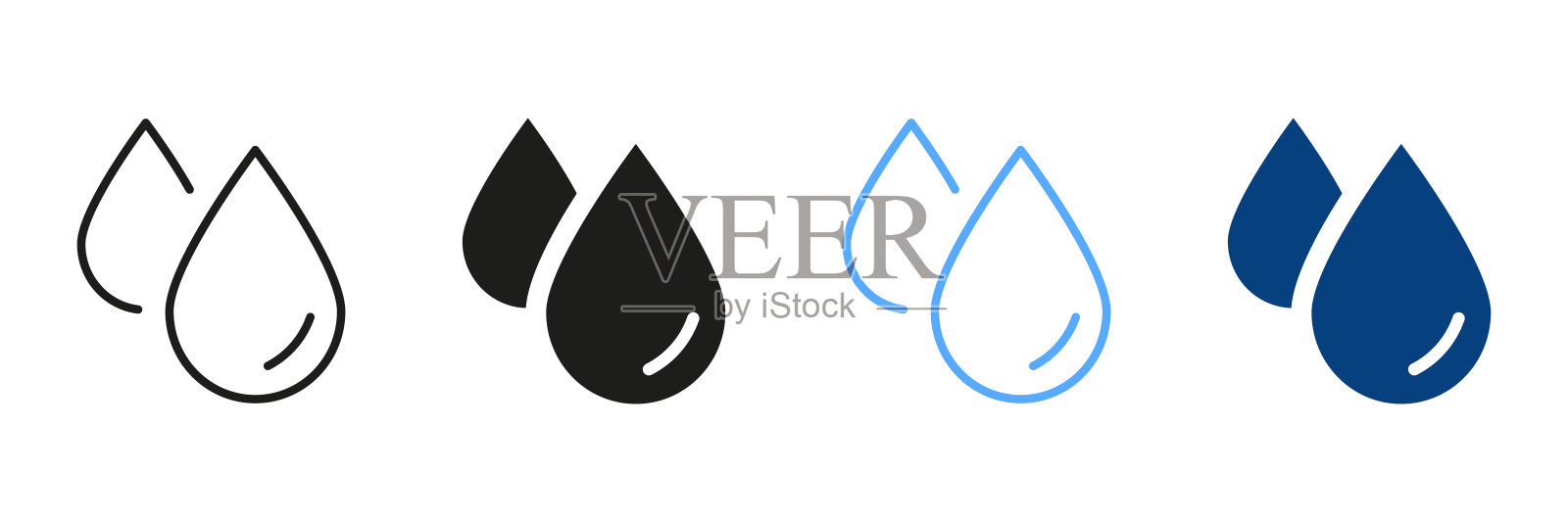 水滴剪影和线图标集。水滴象形图集。雨滴星座。矢量隔离图插画图片素材