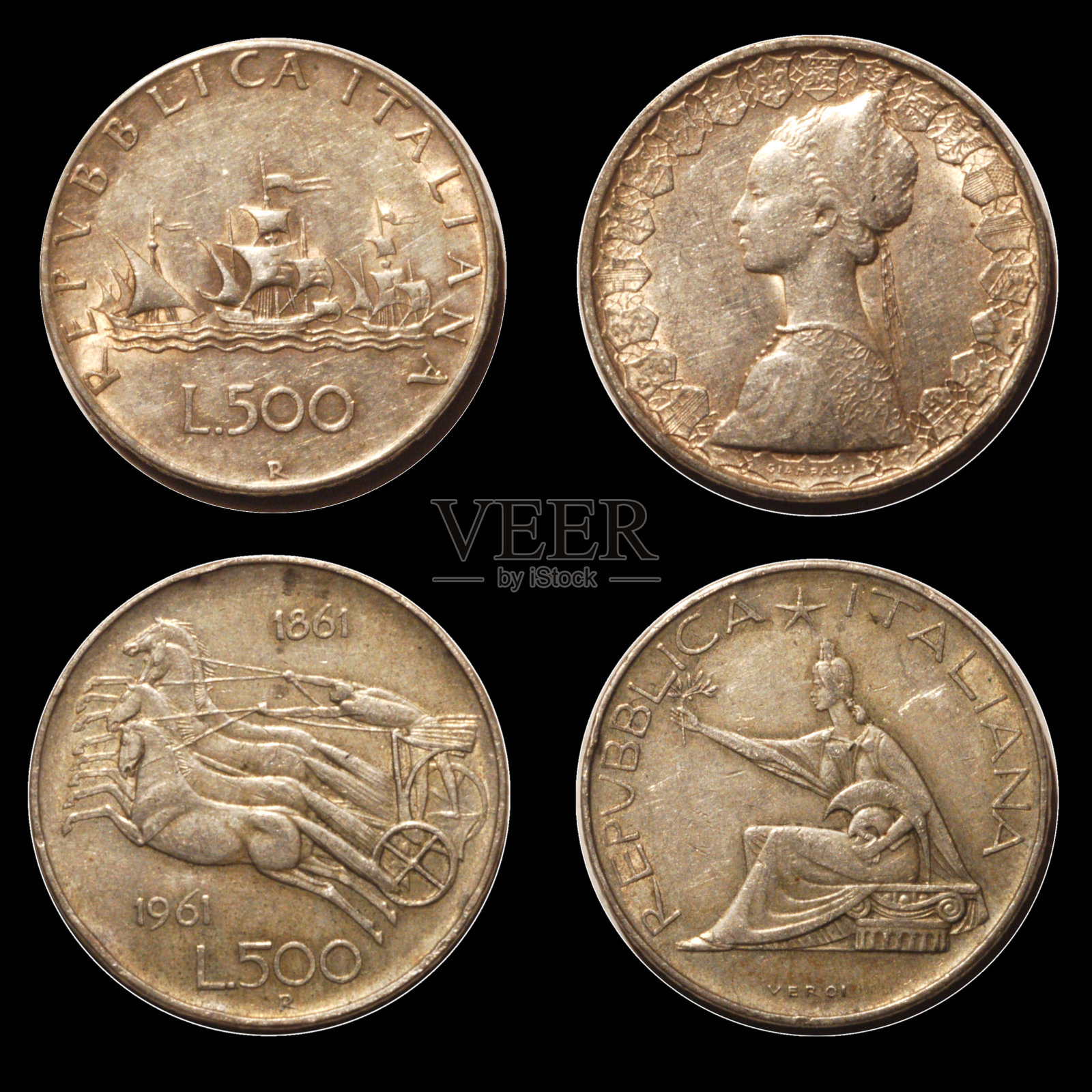 意大利钱币学的旧银500里拉照片摄影图片