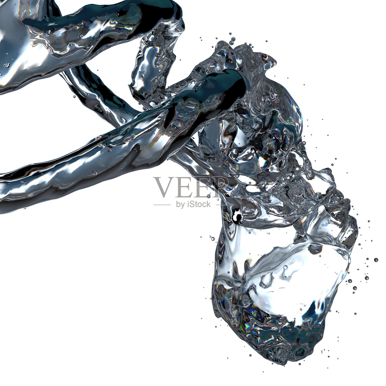 孤立的3d渲染清新干净的图形设计元素材料从下面透明流体复杂的水滴向上看照片摄影图片