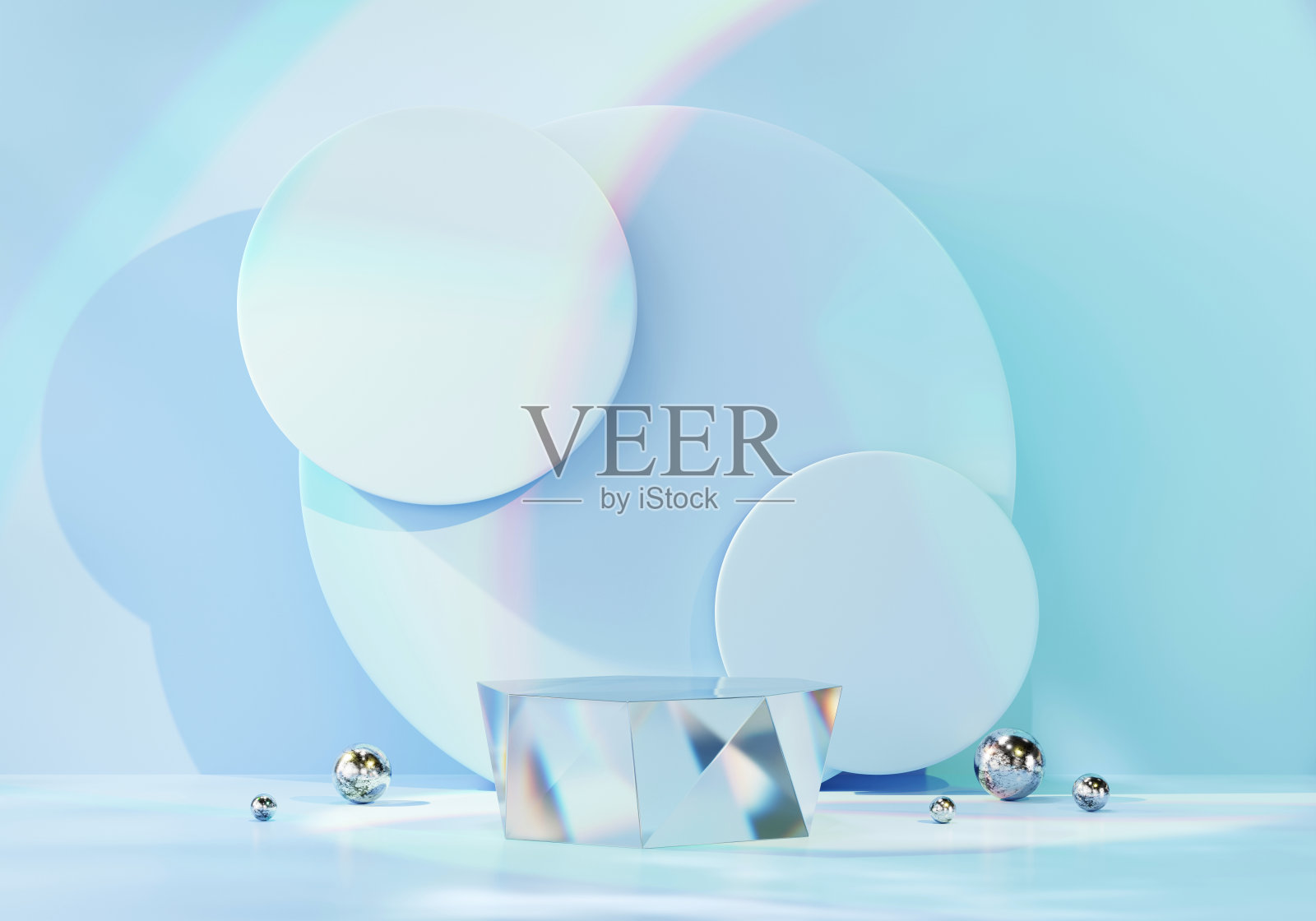 3D渲染化妆品平台讲台与水晶腐蚀性光产品演示背景照片摄影图片