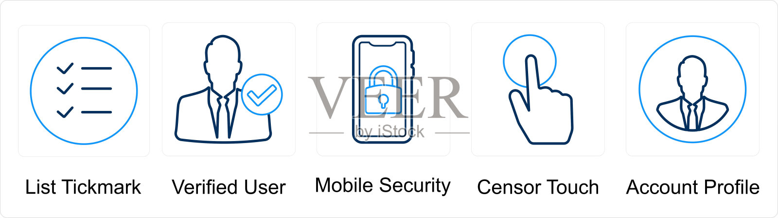 一套5混合图标作为列表标记,验证用户,移动安全图标素材