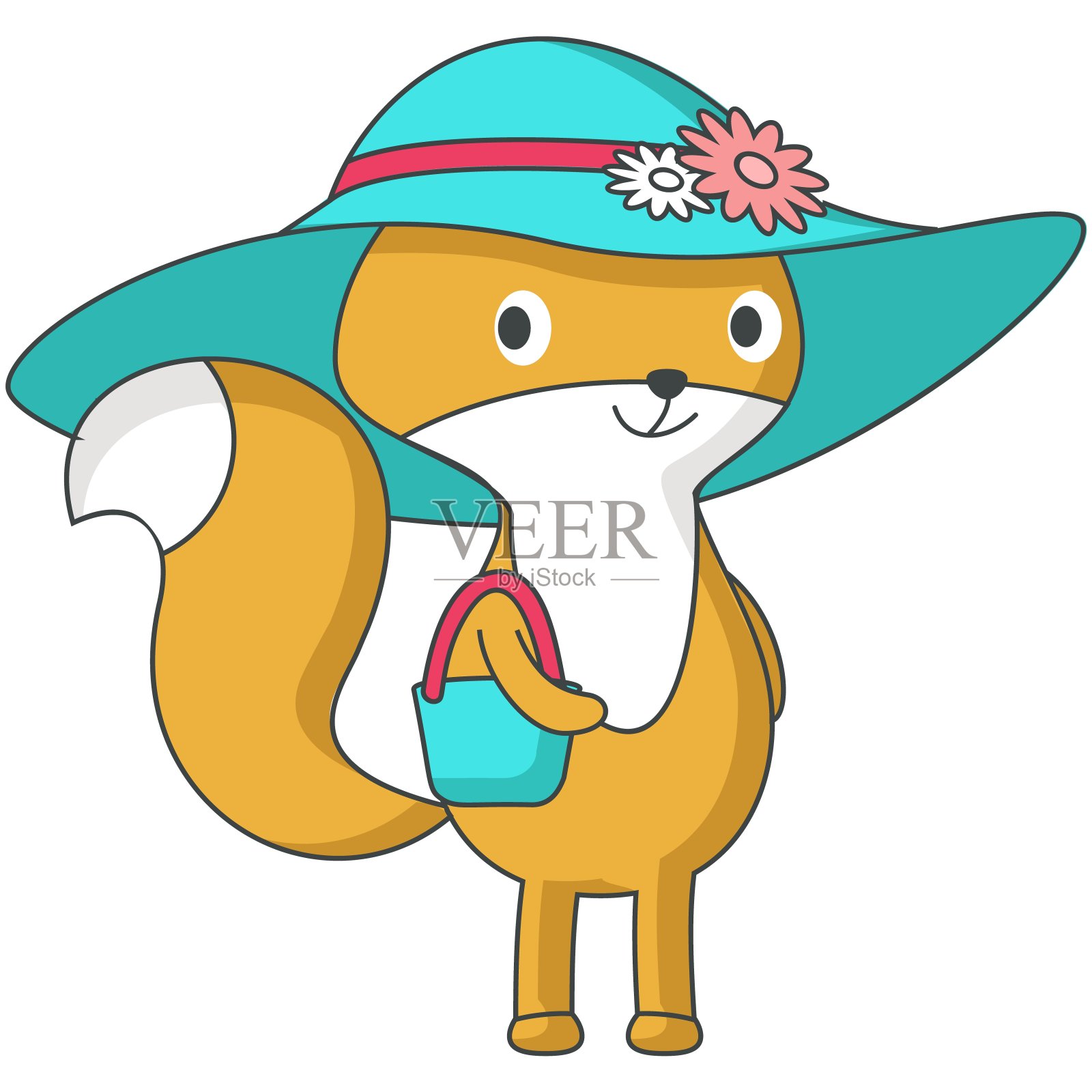 可爱的狐狸戴着夏天的帽子卡通矢量图标插画图片素材